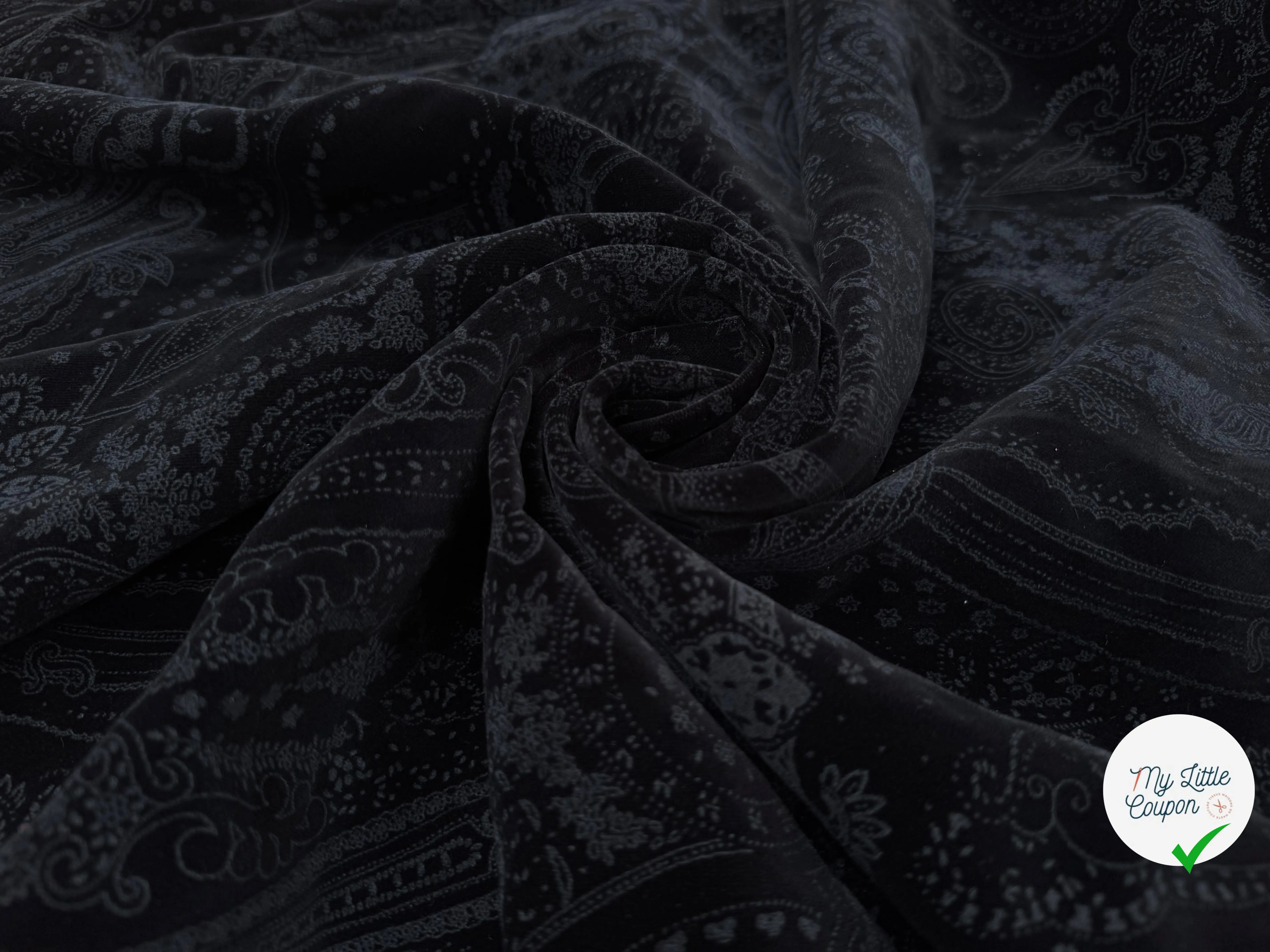 VELOURS DE COTON NOIR MOTIF ESPRIT PERSAN - My Little Coupon
