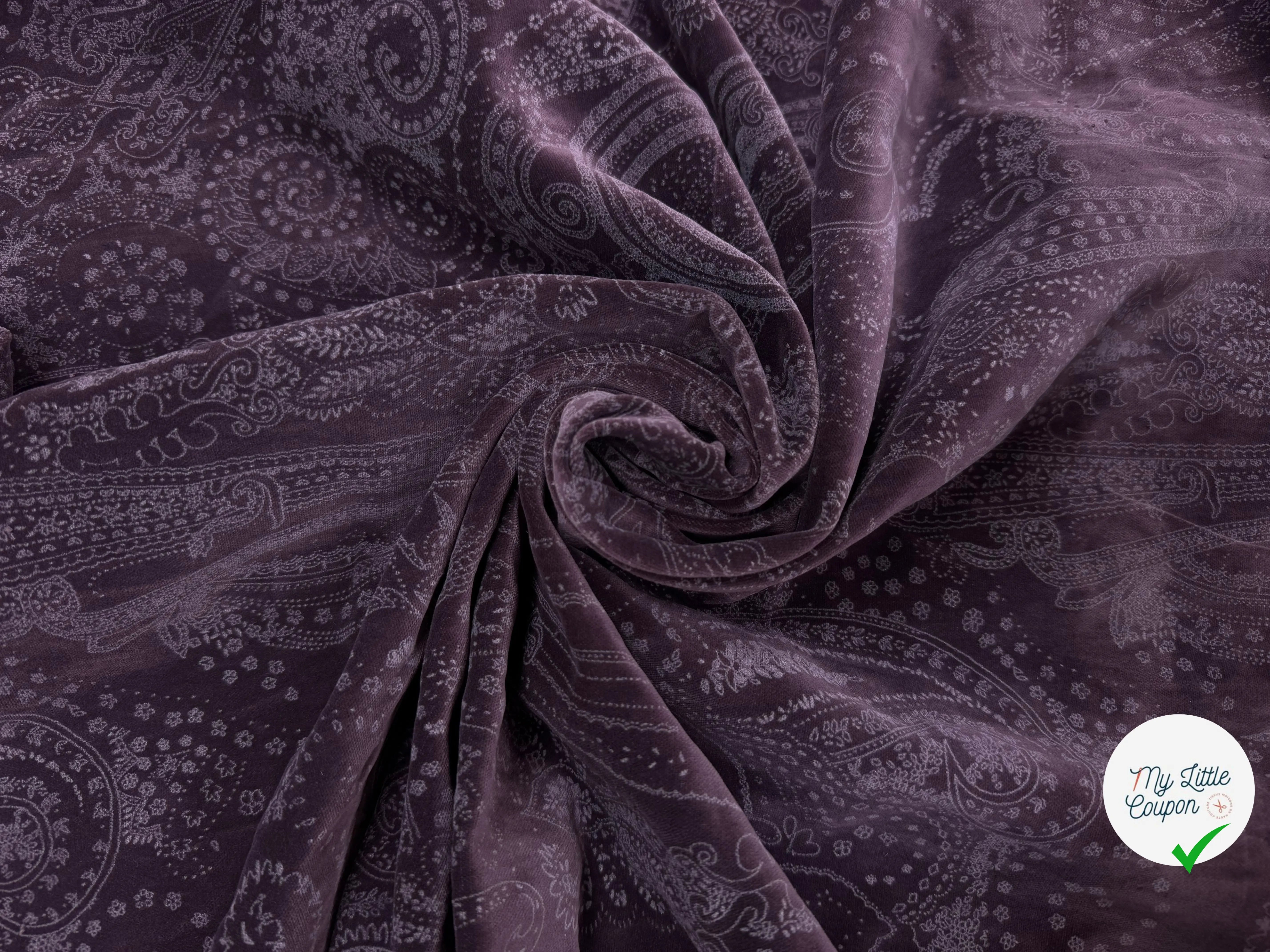 VELOURS DE COTON VIOLET MOTIF ESPRIT PERSAN - My Little Coupon