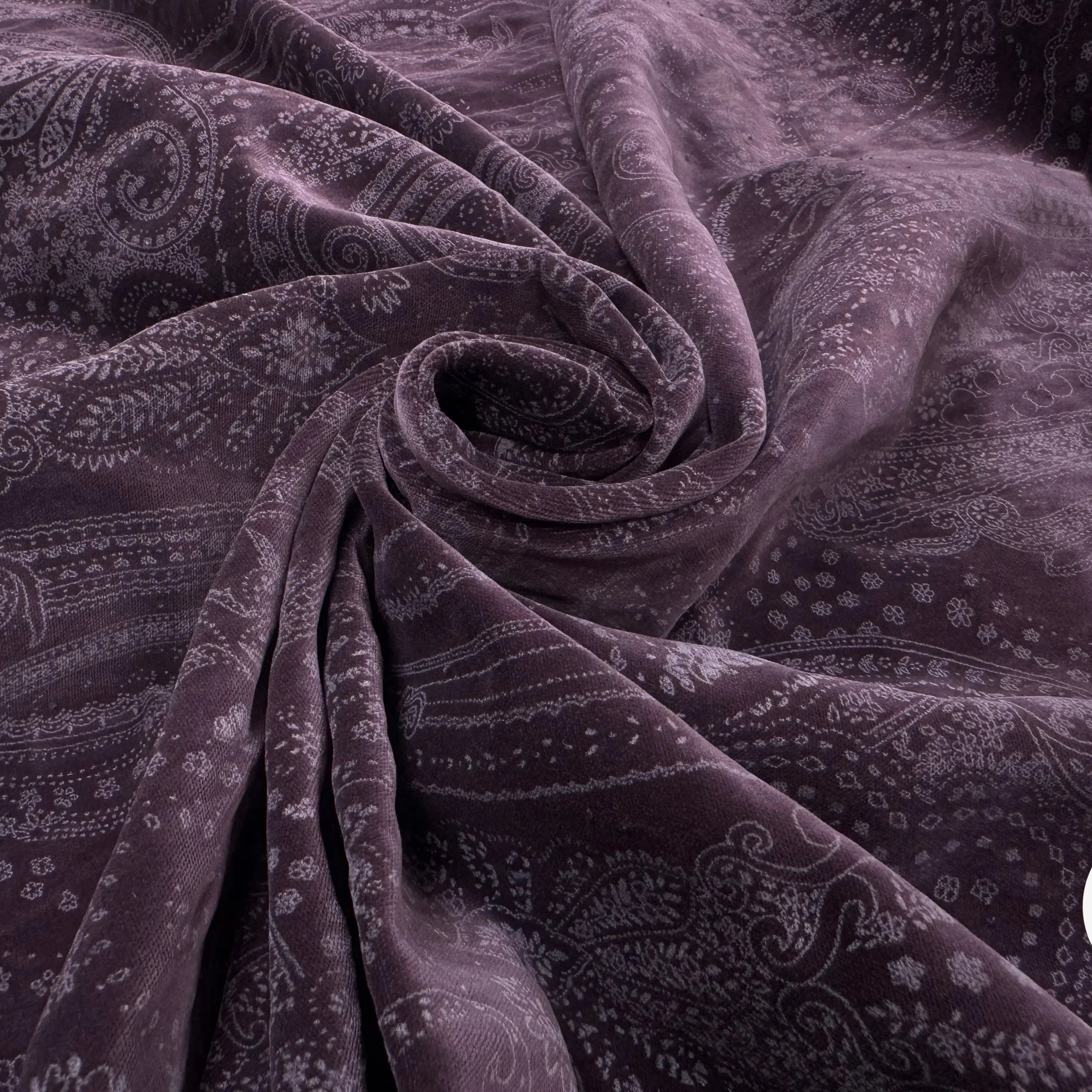 VELOURS DE COTON VIOLET MOTIF ESPRIT PERSAN - My Little Coupon