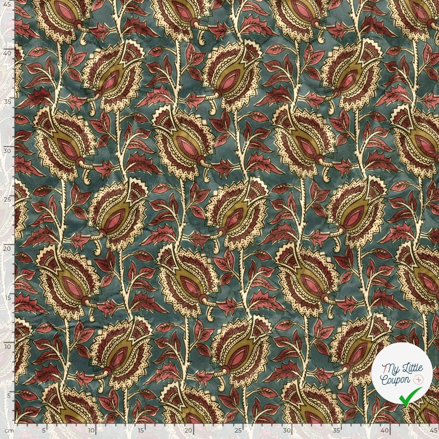 Velours fleurs bleu canard