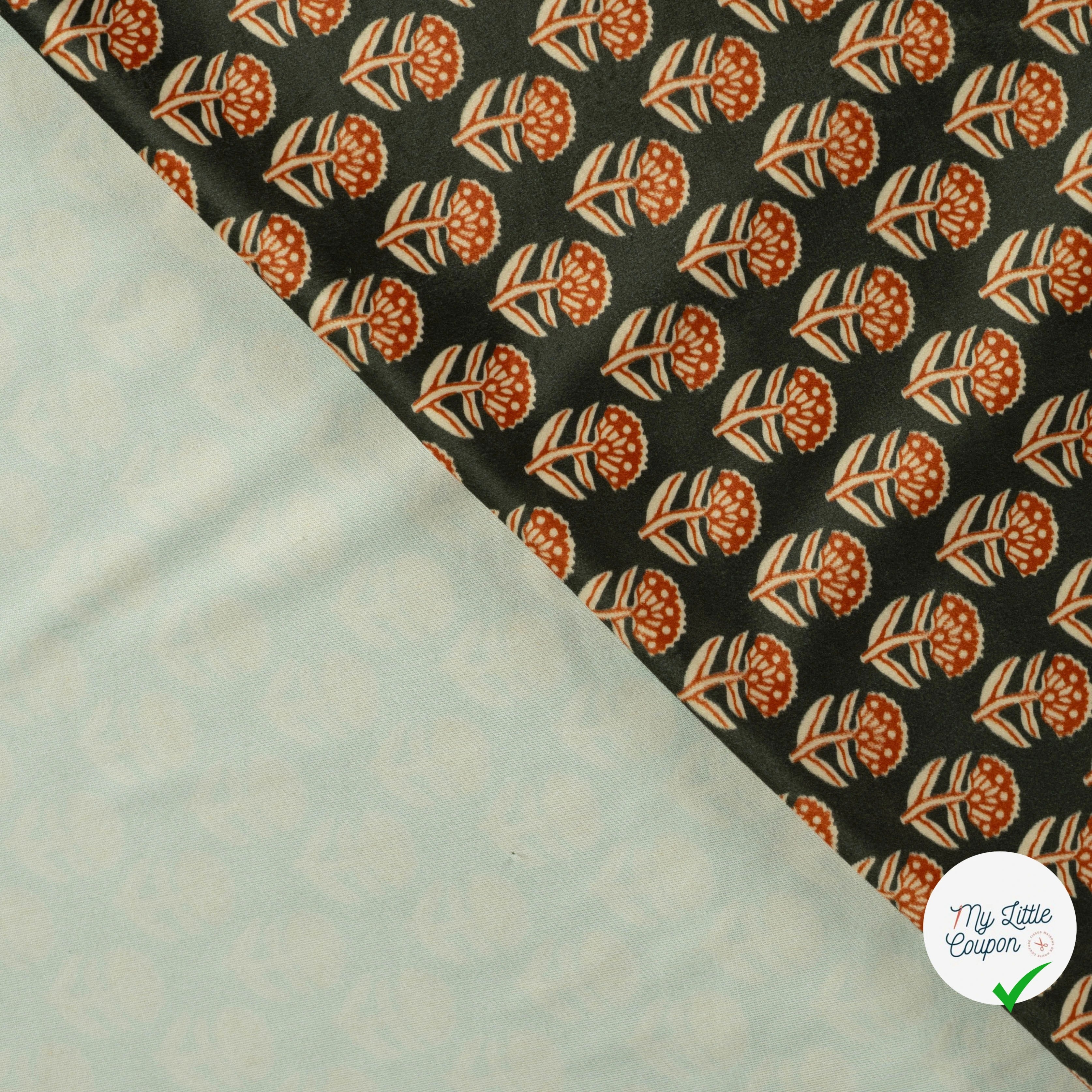 VELOURS IMPRIMÉ FLEURS BLOCKPRINT BRUN FONCÉ - endroit et envers