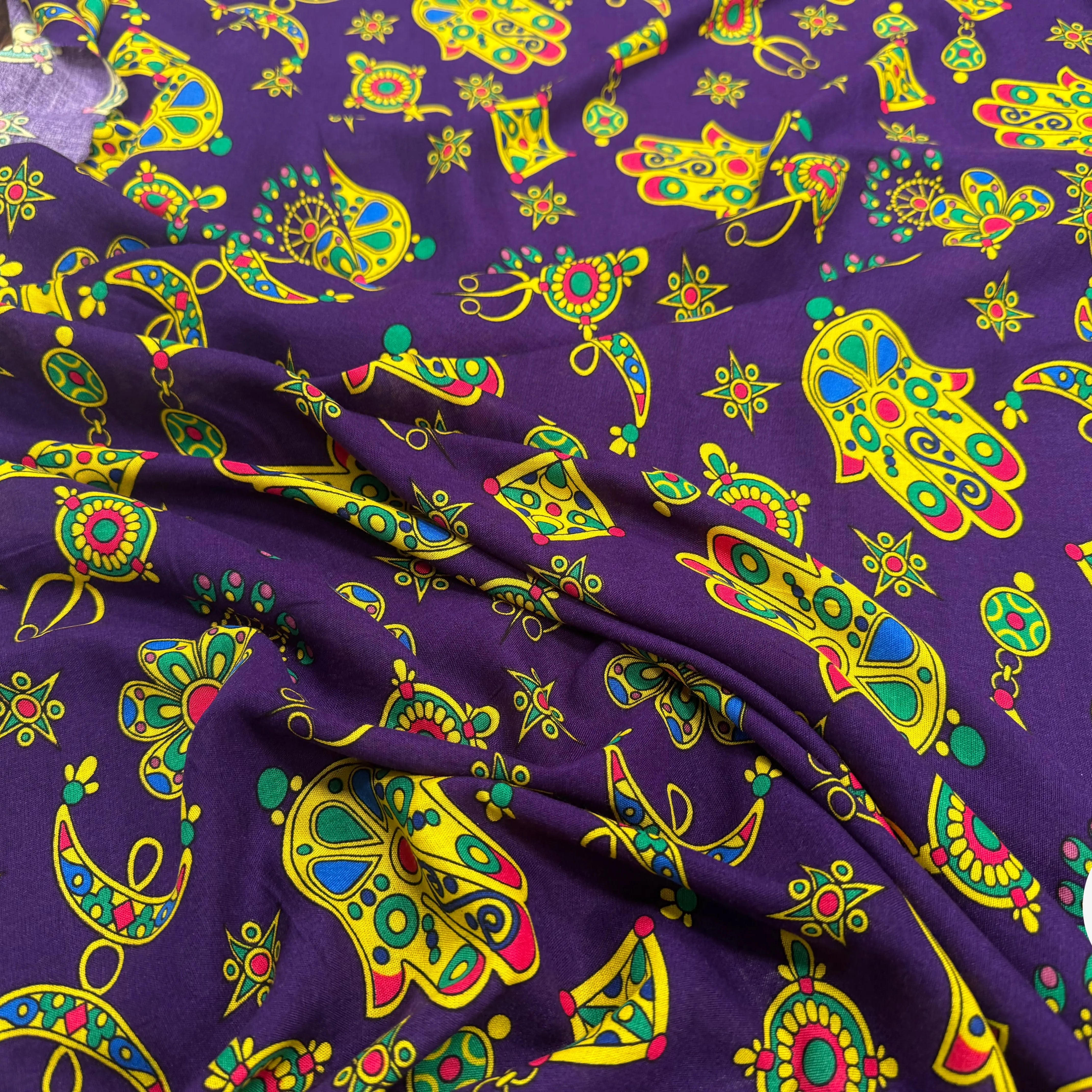 VISCOCE ARLEQUIN AVEC MOTIFS MAINS FOND VIOLET - My Little Coupon