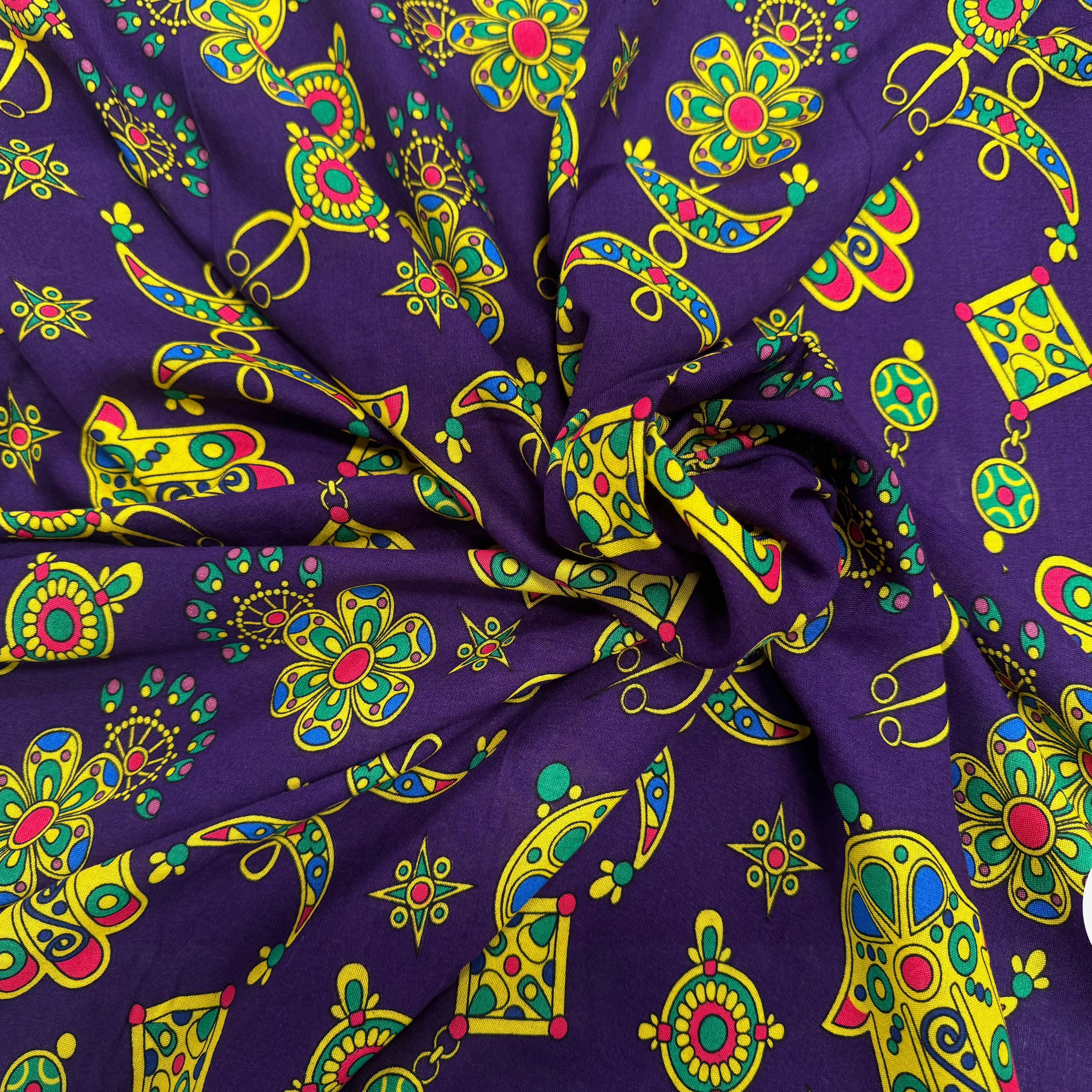 VISCOCE ARLEQUIN AVEC MOTIFS MAINS FOND VIOLET - My Little Coupon