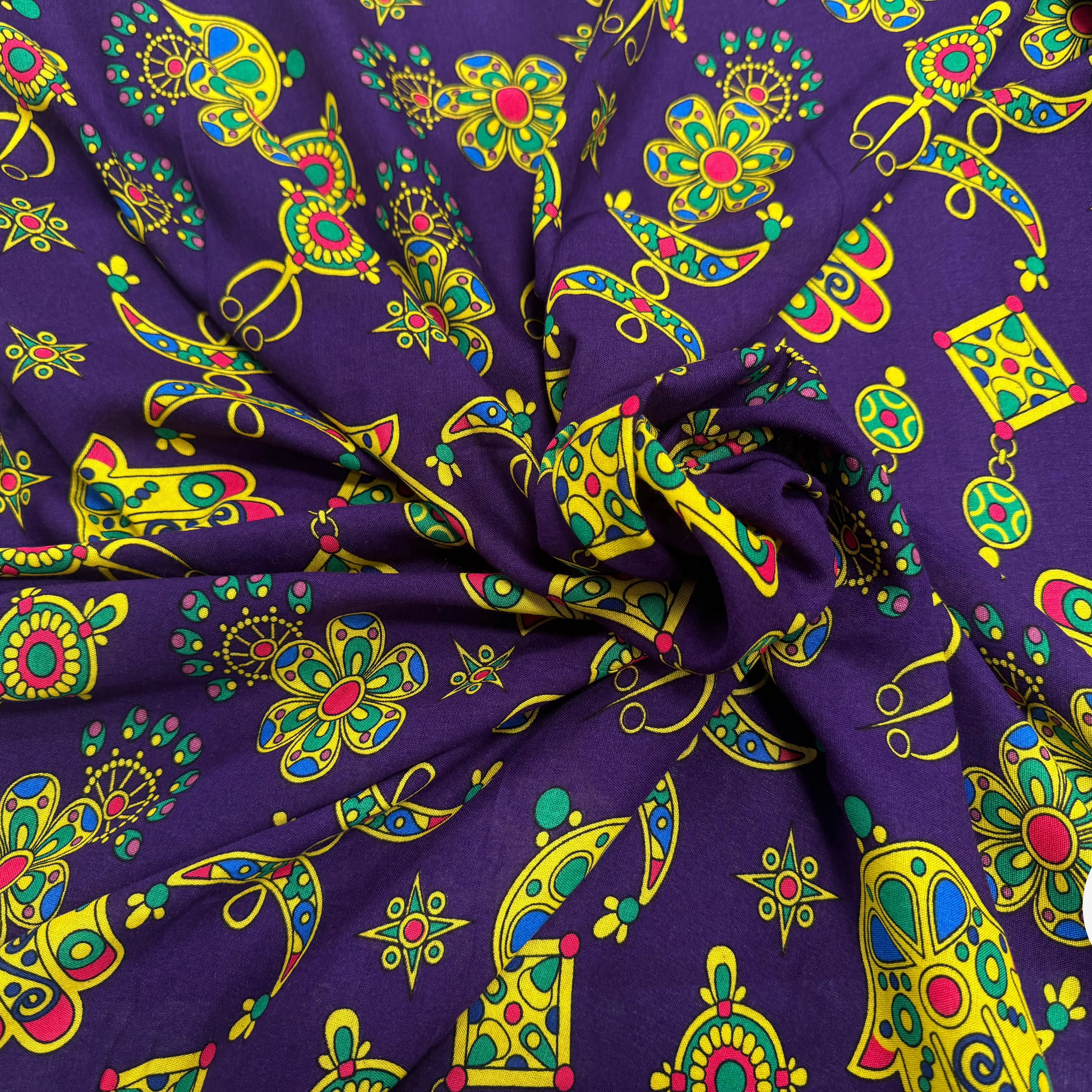 VISCOCE ARLEQUIN AVEC MOTIFS MAINS FOND VIOLET - My Little Coupon