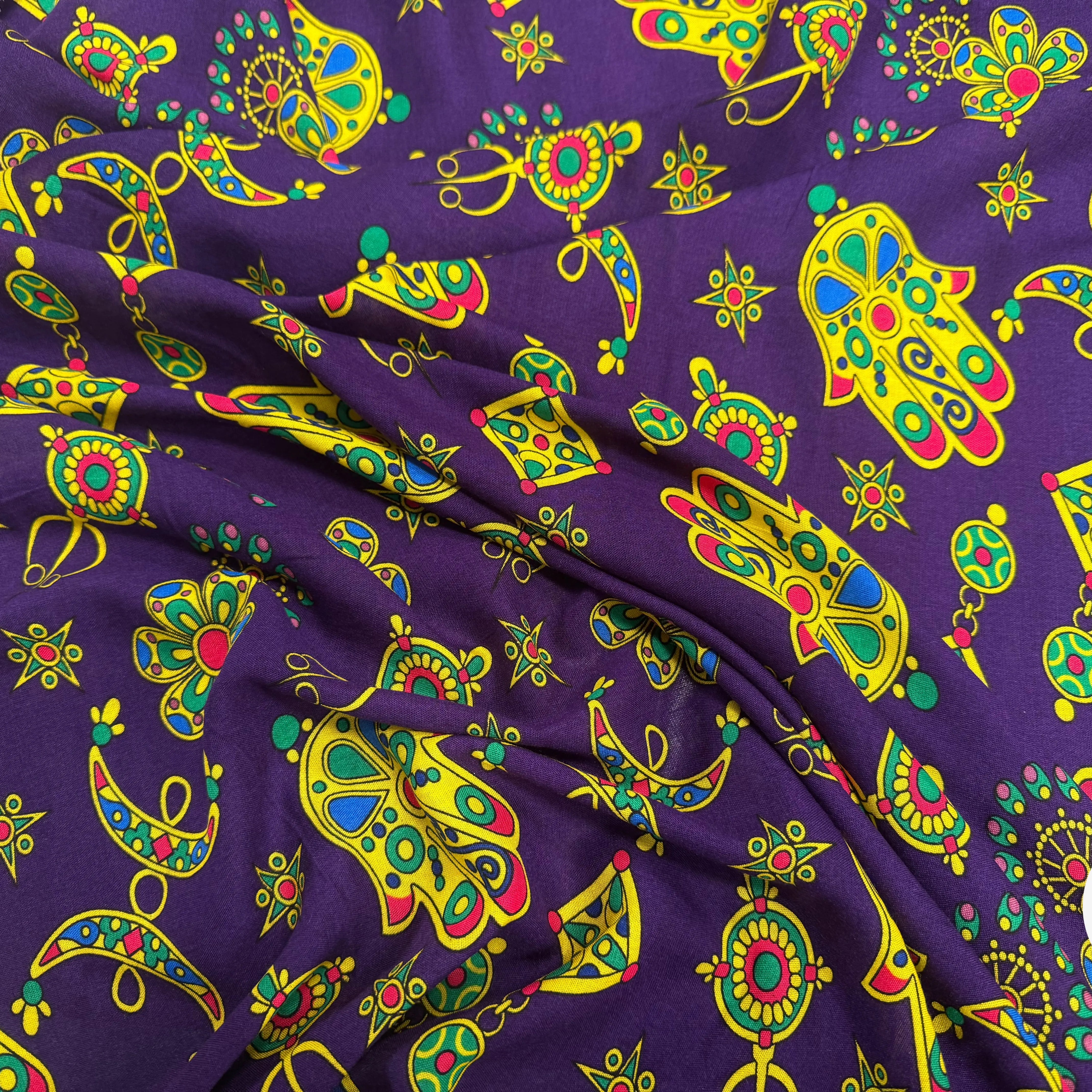 VISCOCE ARLEQUIN AVEC MOTIFS MAINS FOND VIOLET - My Little Coupon