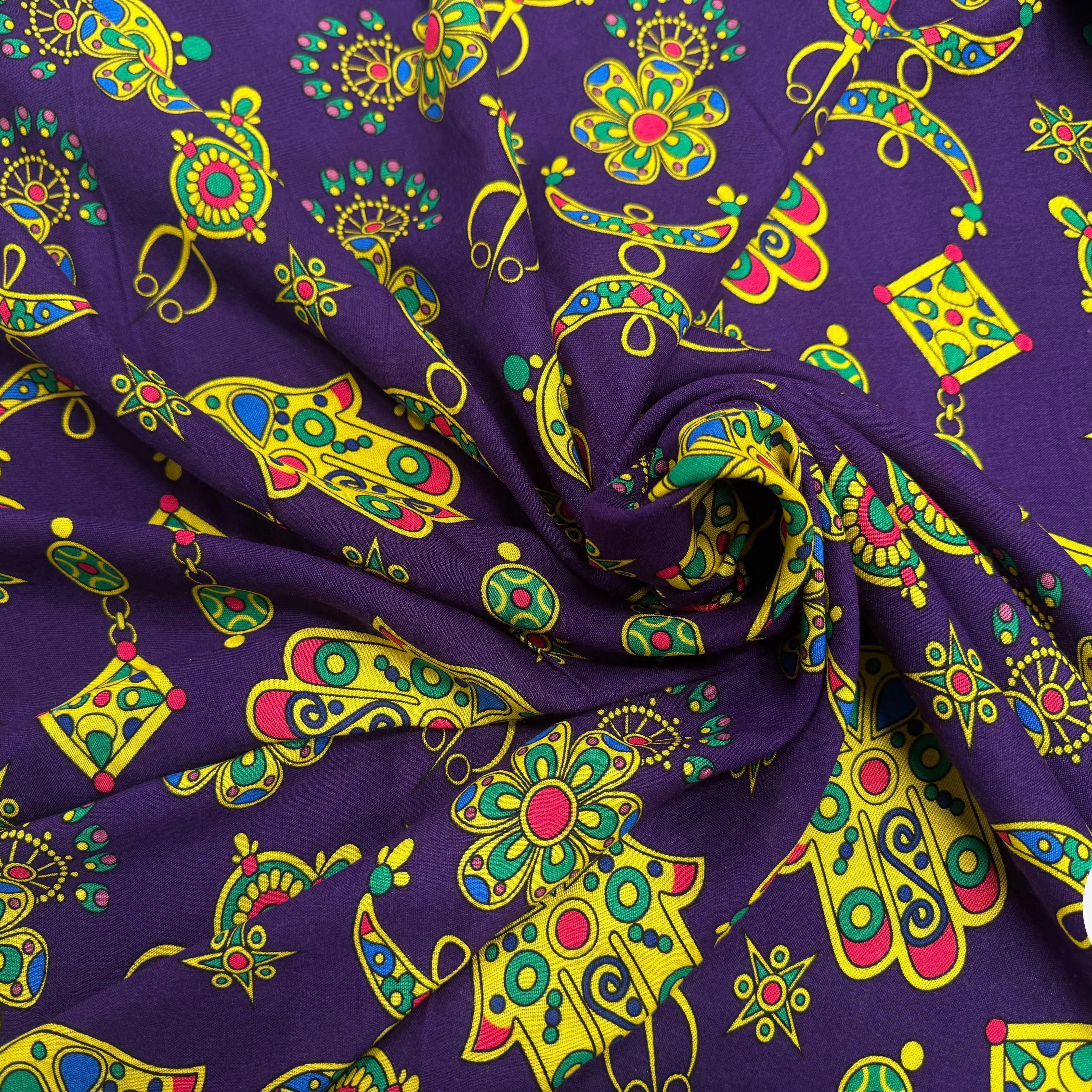 VISCOCE ARLEQUIN AVEC MOTIFS MAINS FOND VIOLET - My Little Coupon