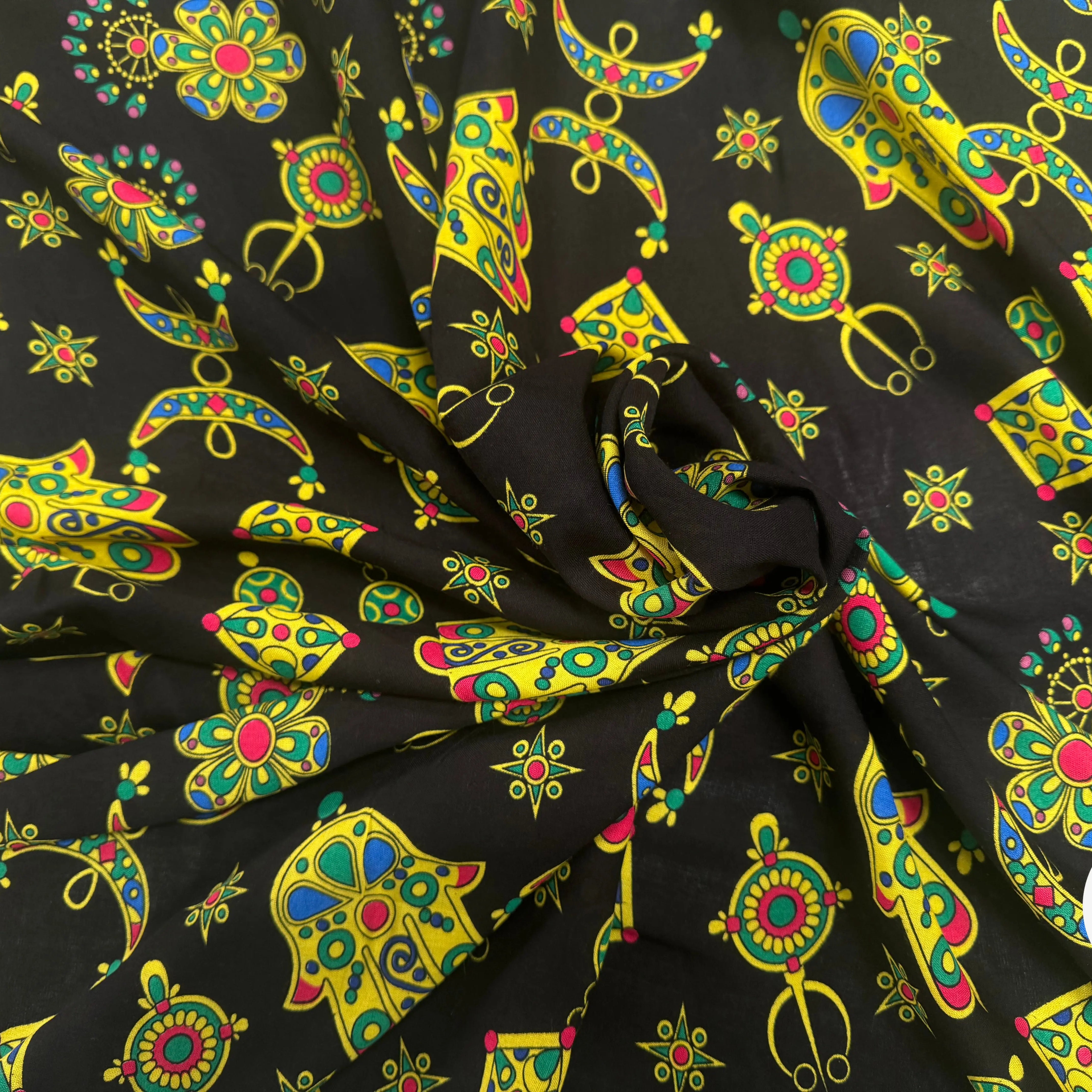 VISCOSE ARLEQUIN AVEC MOTIFS MAINS FOND NOIR - My Little Coupon