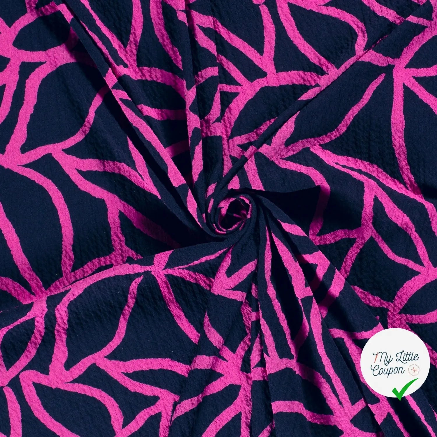 VISCOSE BUBBLE TISSU IMPRIMÉ ABSTRAIT BLEU MARINE - My Little Coupon