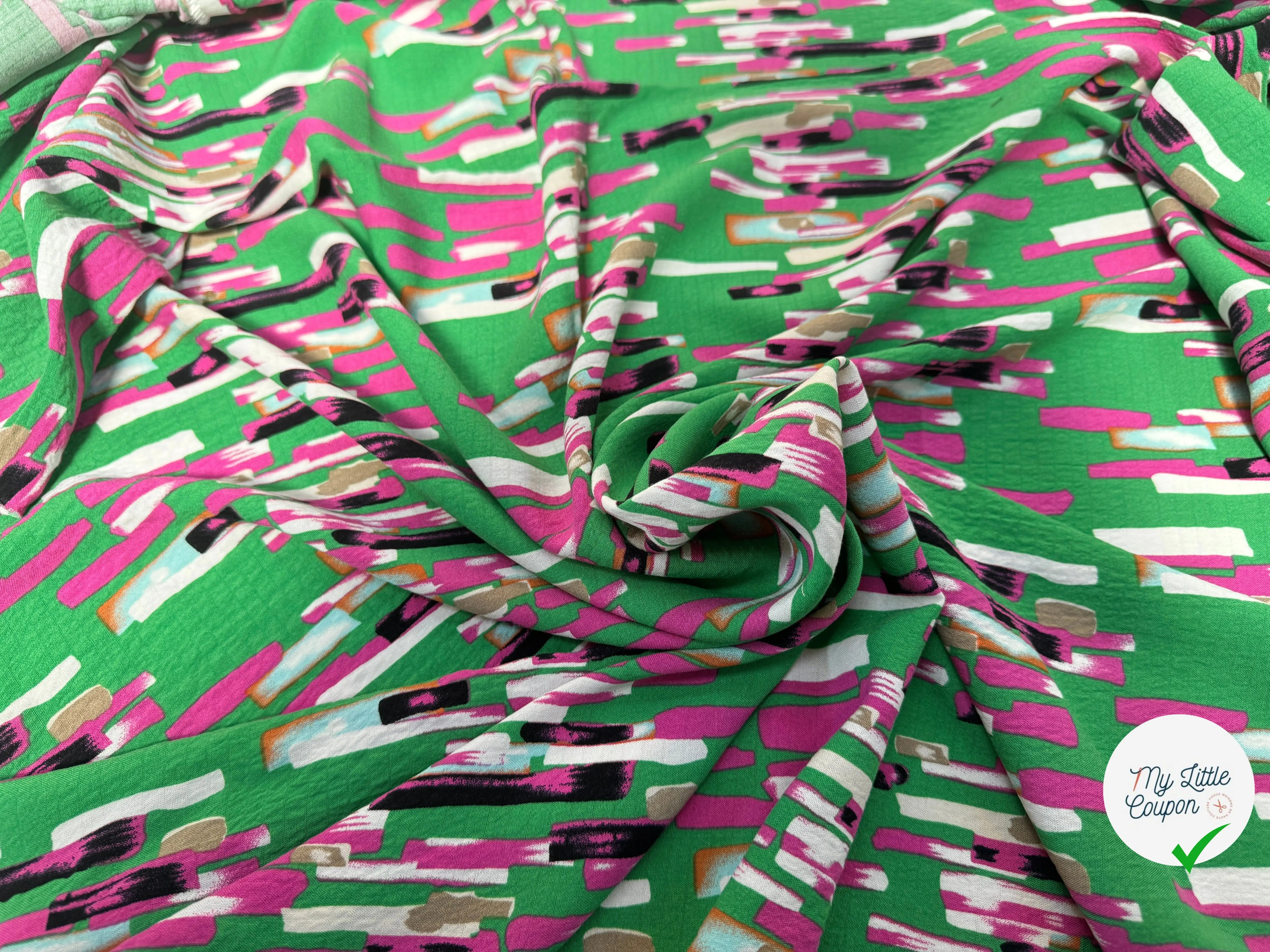 VISCOSE BUBBLE TISSU IMPRIMÉ ABSTRAIT VERT - My Little Coupon