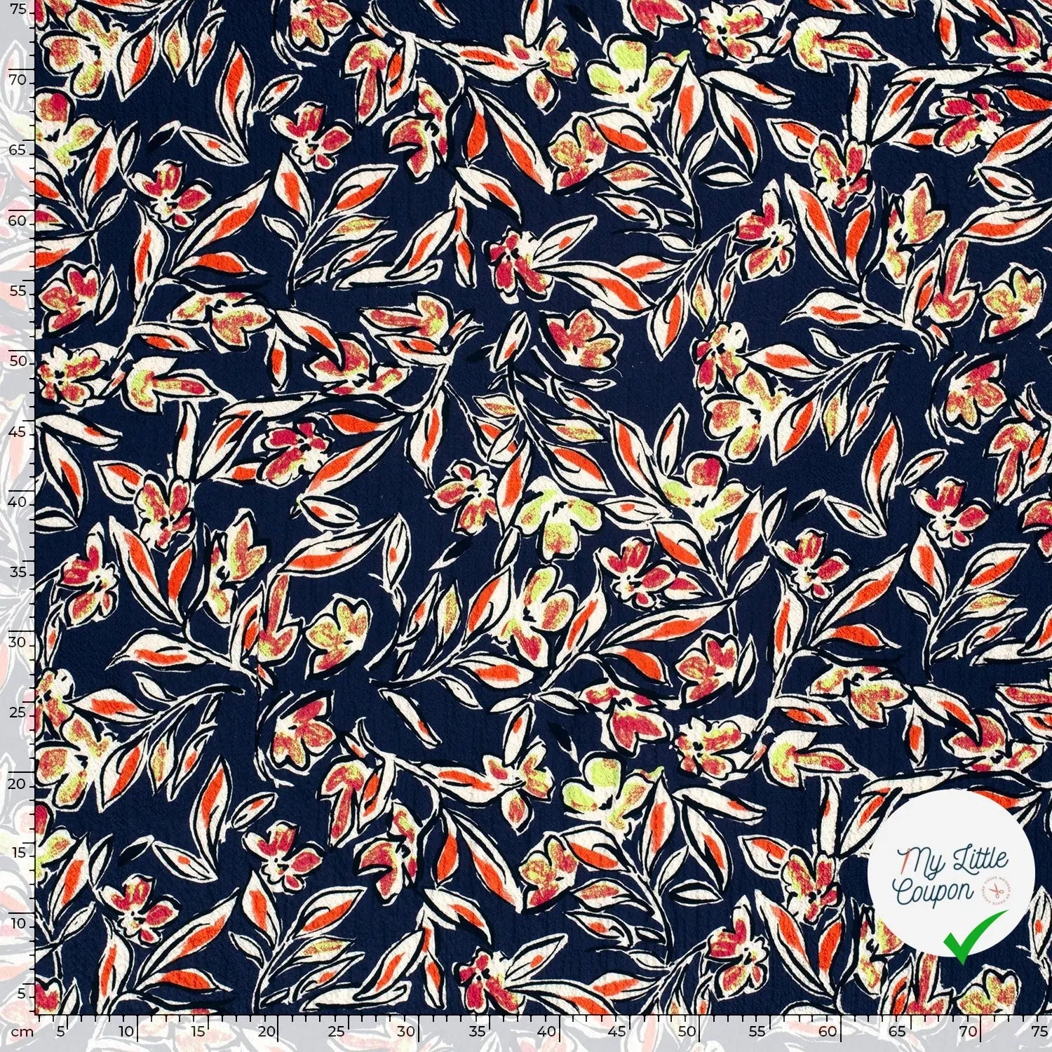 VISCOSE BUBBLE TISSU IMPRIMÉ FEUILLES BLEU MARINE - My Little Coupon