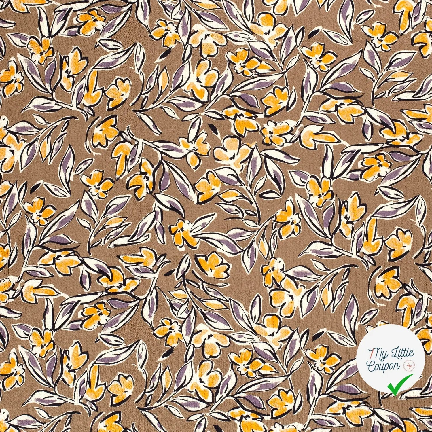 VISCOSE BUBBLE TISSU IMPRIMÉ FEUILLES MARRON TAUPE - My Little Coupon