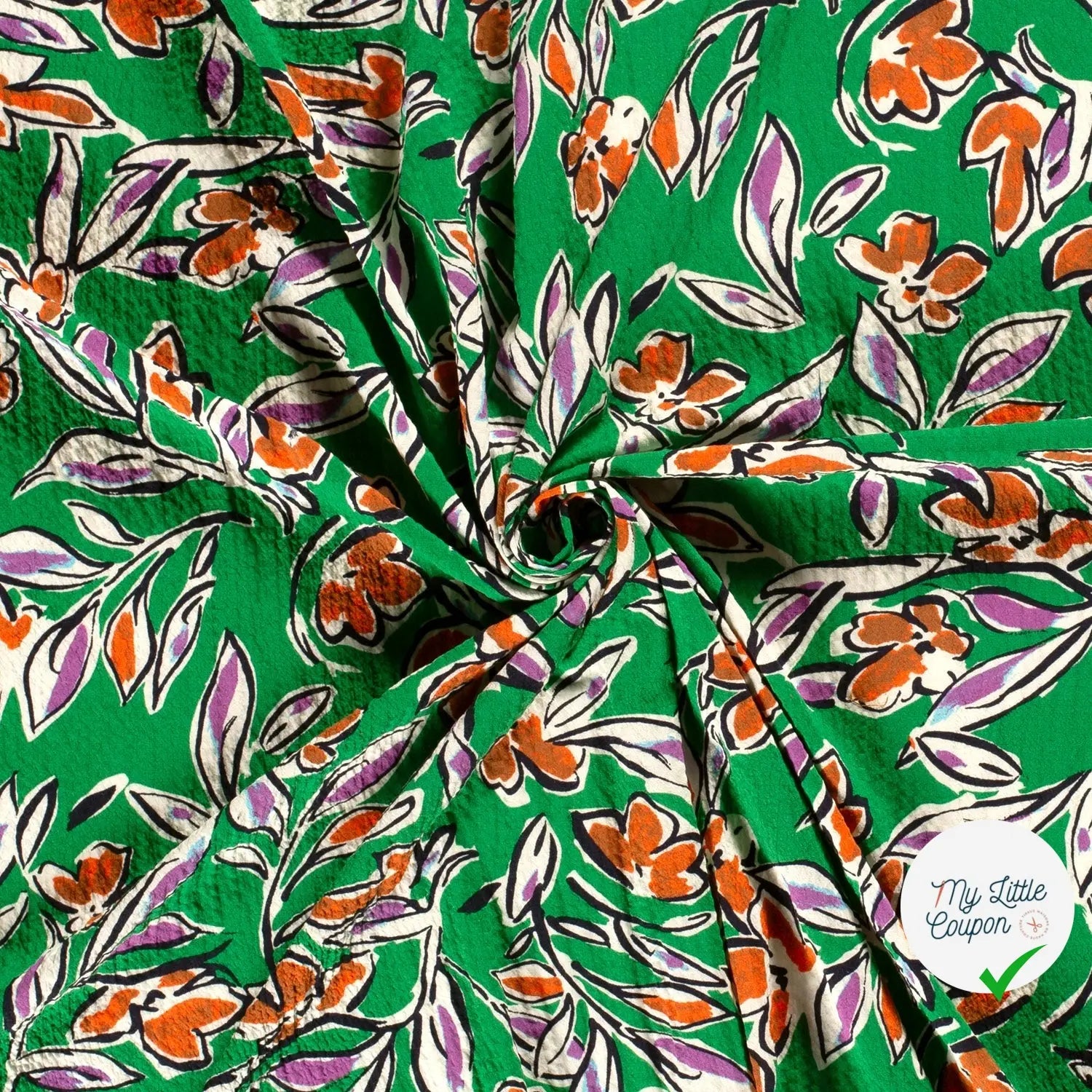 VISCOSE BUBBLE TISSU IMPRIMÉ FEUILLES VERT - My Little Coupon