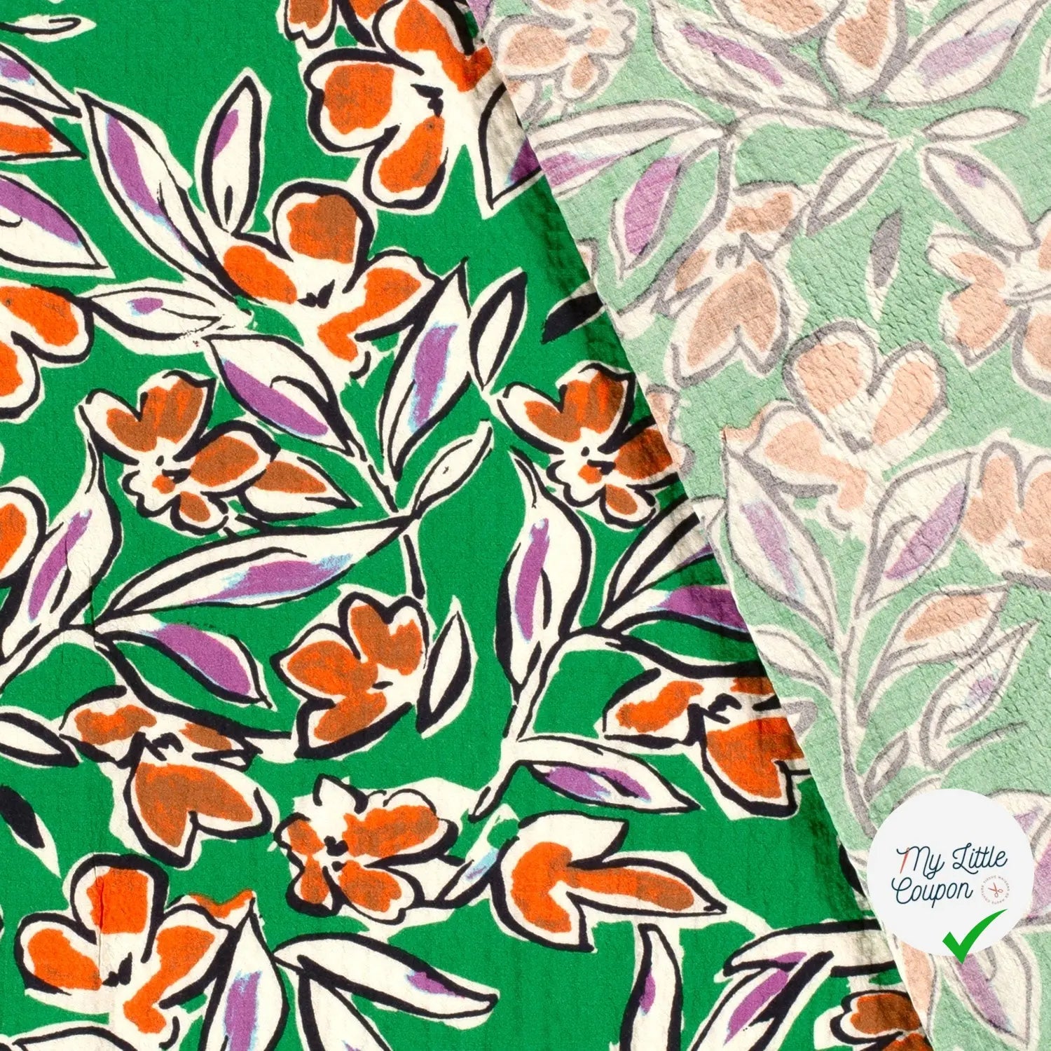 VISCOSE BUBBLE TISSU IMPRIMÉ FEUILLES VERT - My Little Coupon