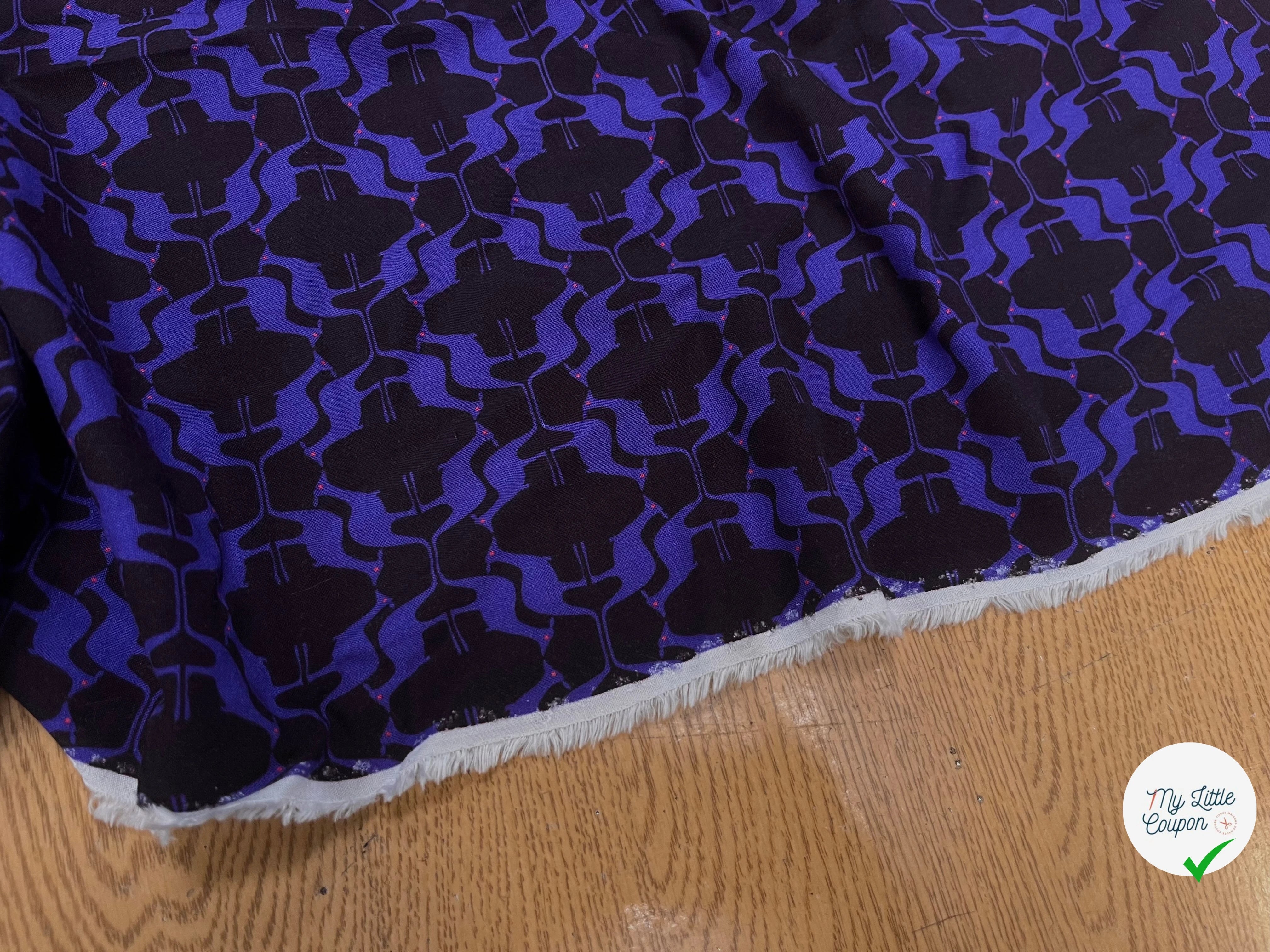 VISCOSE DOUCE MOTIF KANGOUROU BLEU FOND NOIR - My Little Coupon