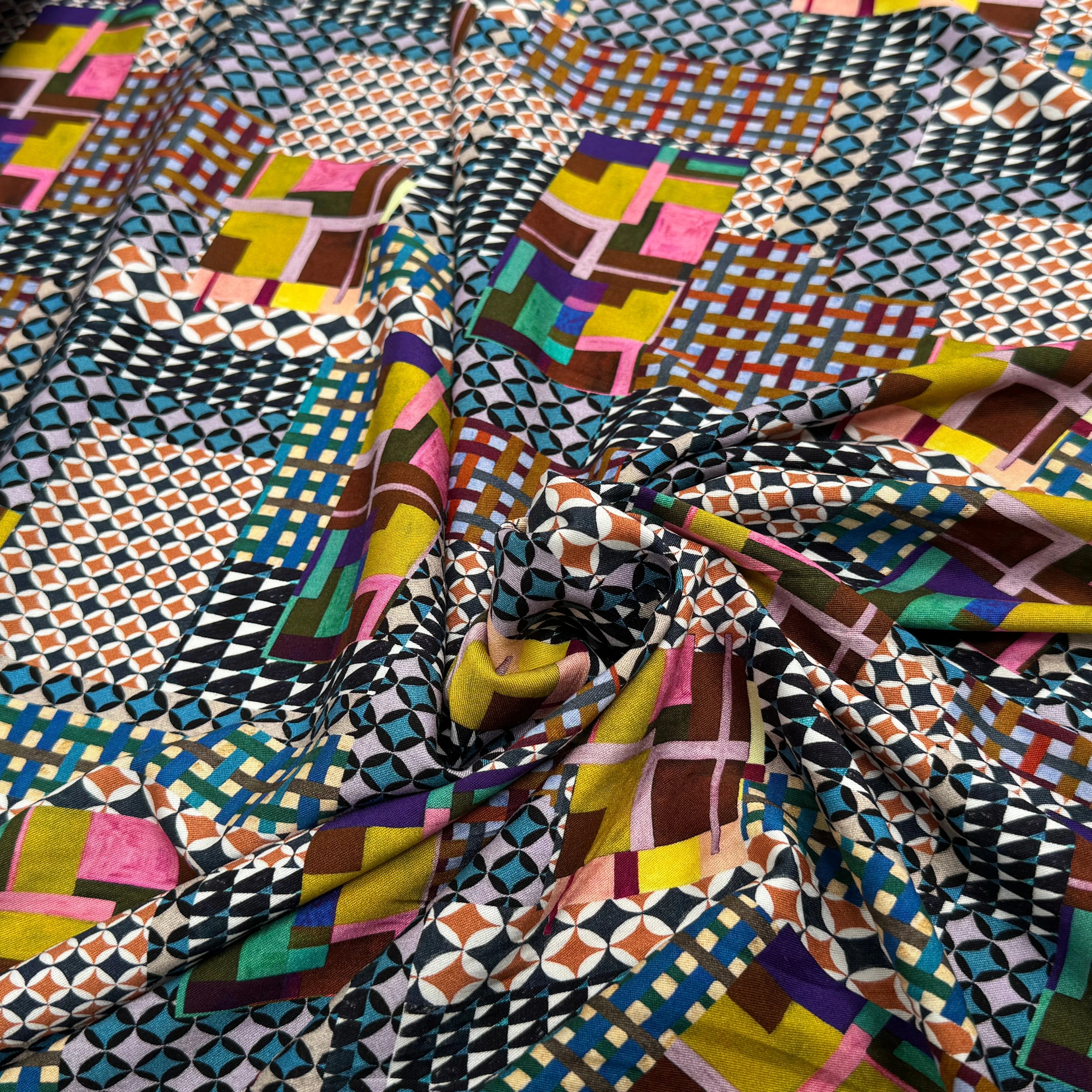 VISCOSE ÉLASTHANNE IMPRIMÉ MOSAÏQUE PUNGI TOPO MOSAIQUE - My Little Coupon