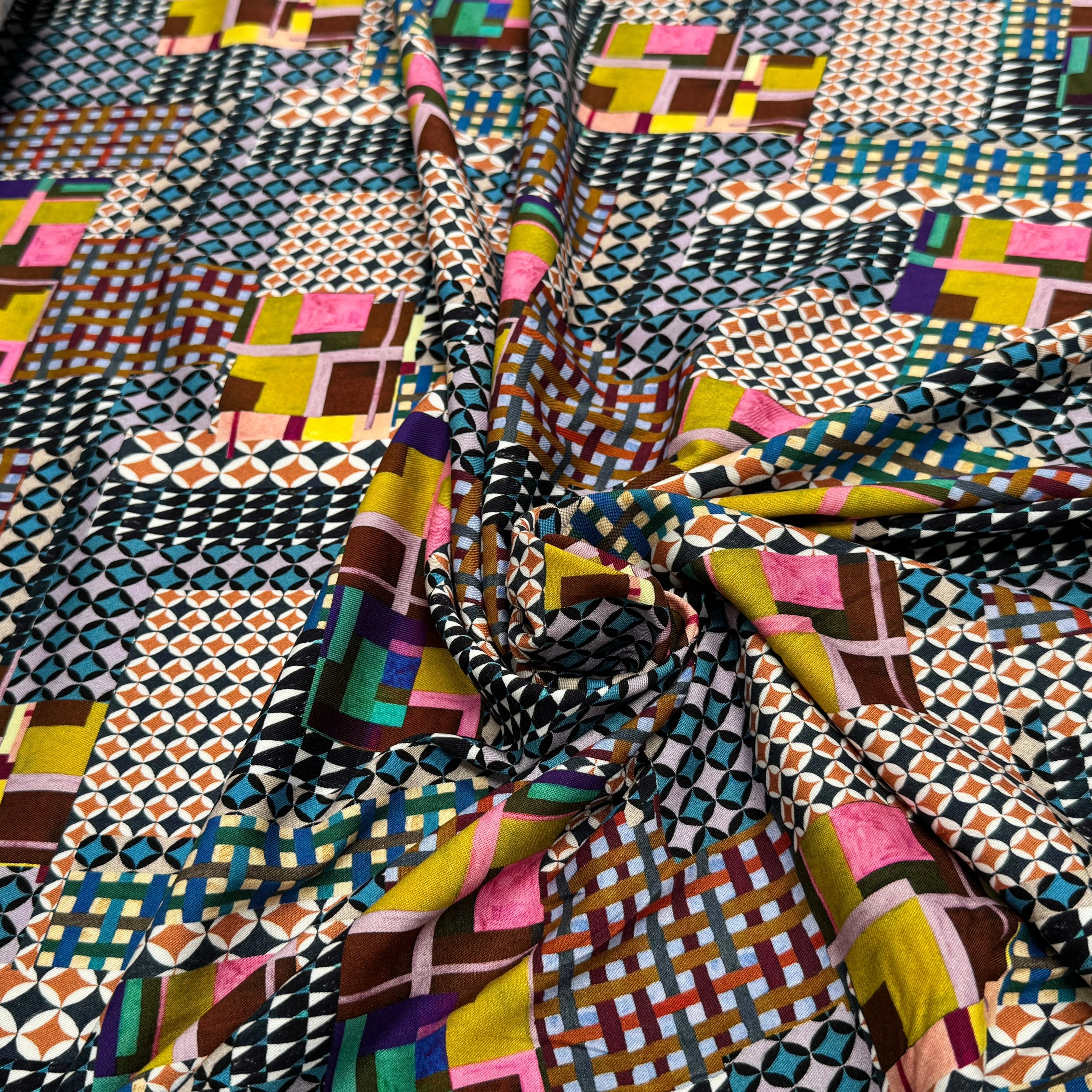VISCOSE ÉLASTHANNE IMPRIMÉ MOSAÏQUE PUNGI TOPO MOSAIQUE - My Little Coupon
