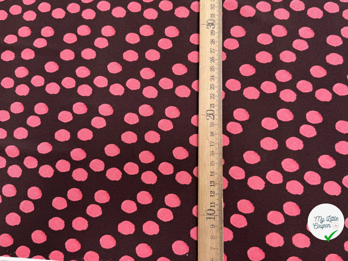 VISCOSE ÉLASTHANNE IMPRIMÉ POIS ROSES FOND MARRON - My Little Coupon