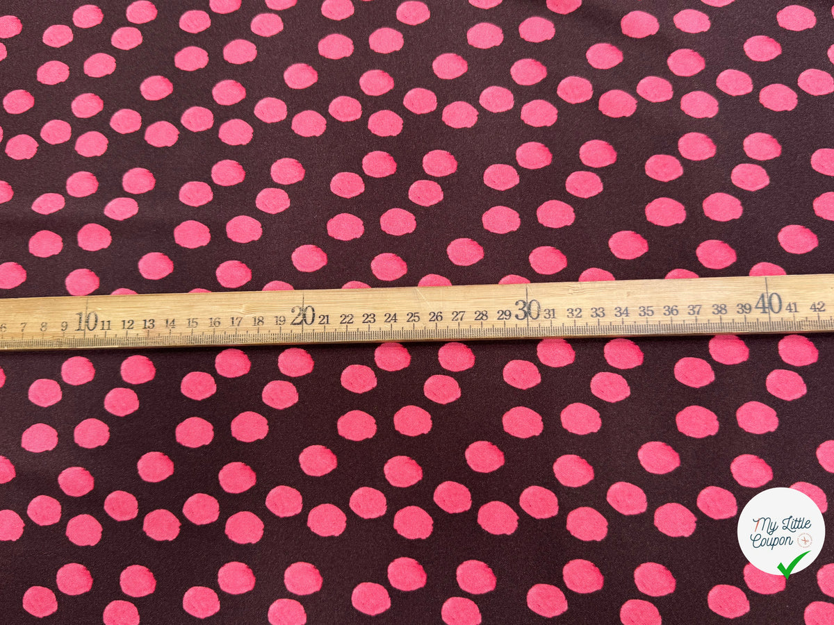 VISCOSE ÉLASTHANNE IMPRIMÉ POIS ROSES FOND MARRON - My Little Coupon