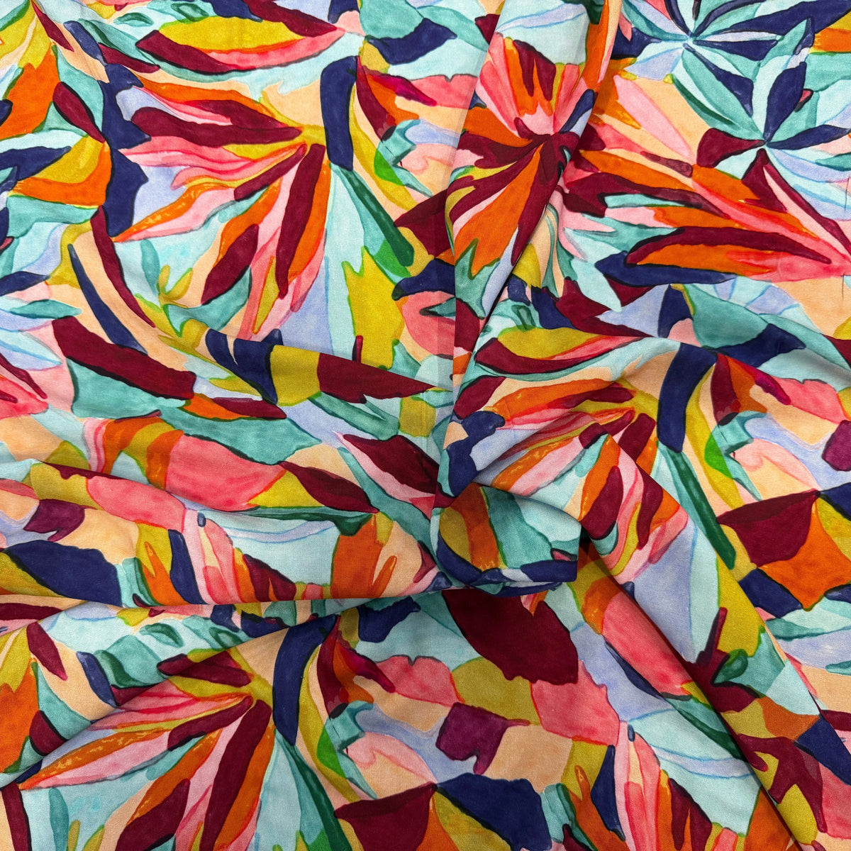 VISCOSE FEUILLAGE AQUARELLE MULTICO 140 CM - My Little Coupon