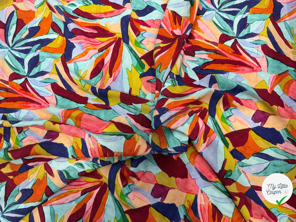 VISCOSE FEUILLAGE AQUARELLE MULTICO 140 CM - My Little Coupon