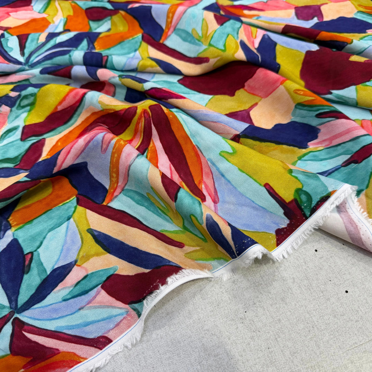 VISCOSE FEUILLAGE AQUARELLE MULTICO 140 CM - My Little Coupon