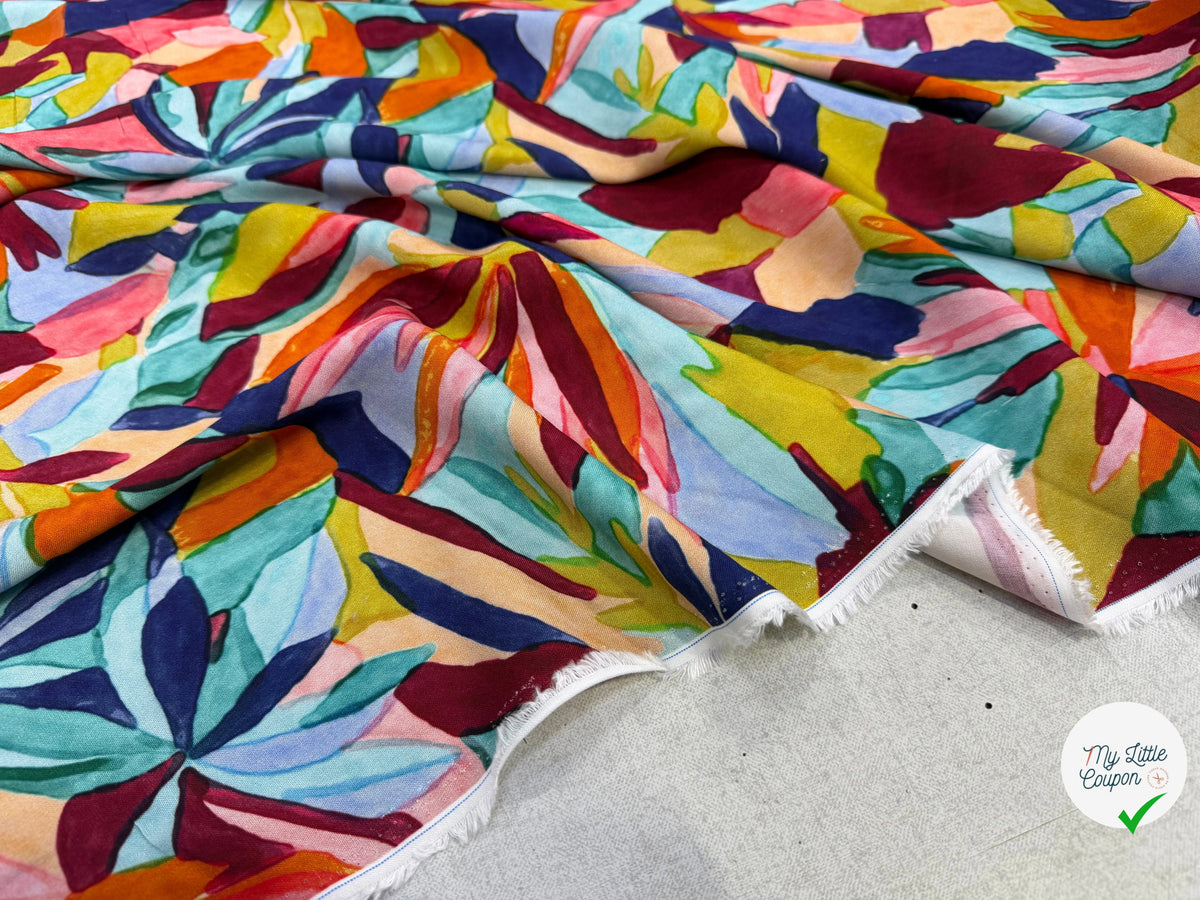 VISCOSE FEUILLAGE AQUARELLE MULTICO 140 CM - My Little Coupon
