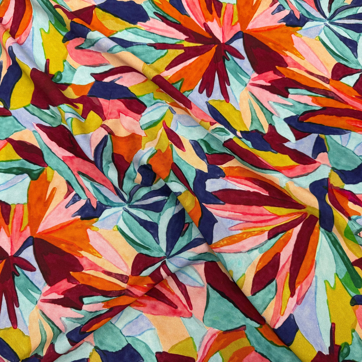 VISCOSE FEUILLAGE AQUARELLE MULTICO 140 CM - My Little Coupon