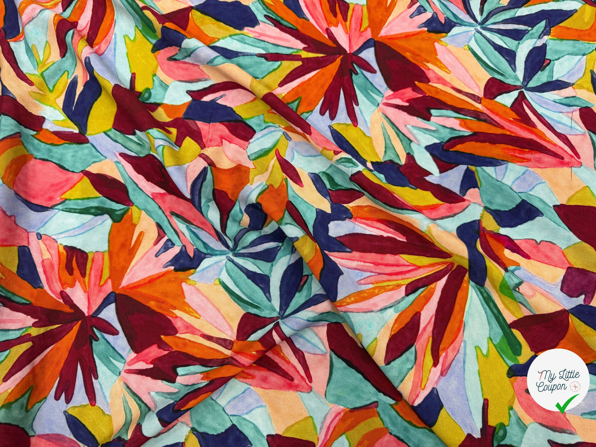 VISCOSE FEUILLAGE AQUARELLE MULTICO 140 CM - My Little Coupon
