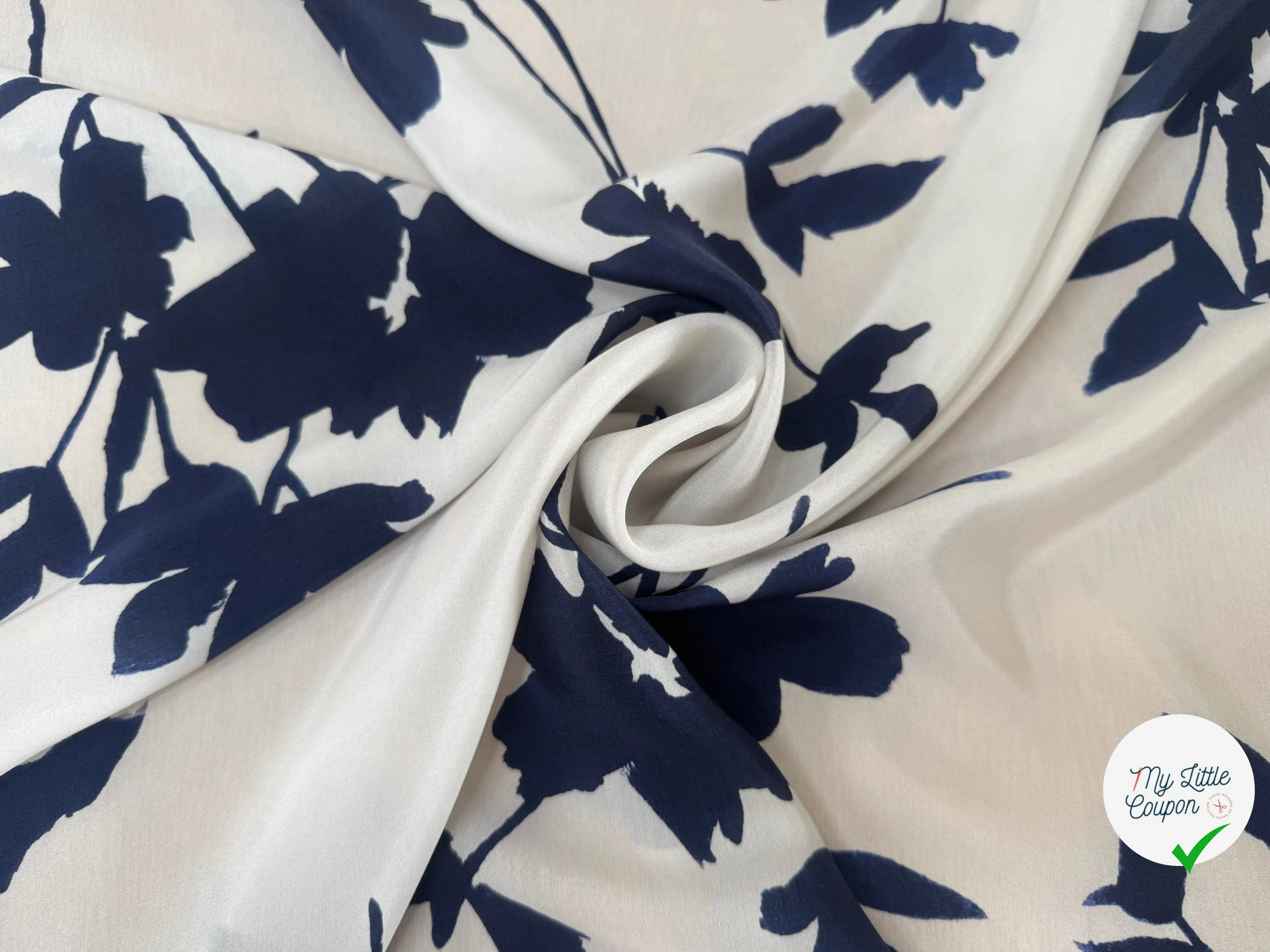 VISCOSE FINE FOND BLANC MOTIF BLEU NAVY - My Little Coupon