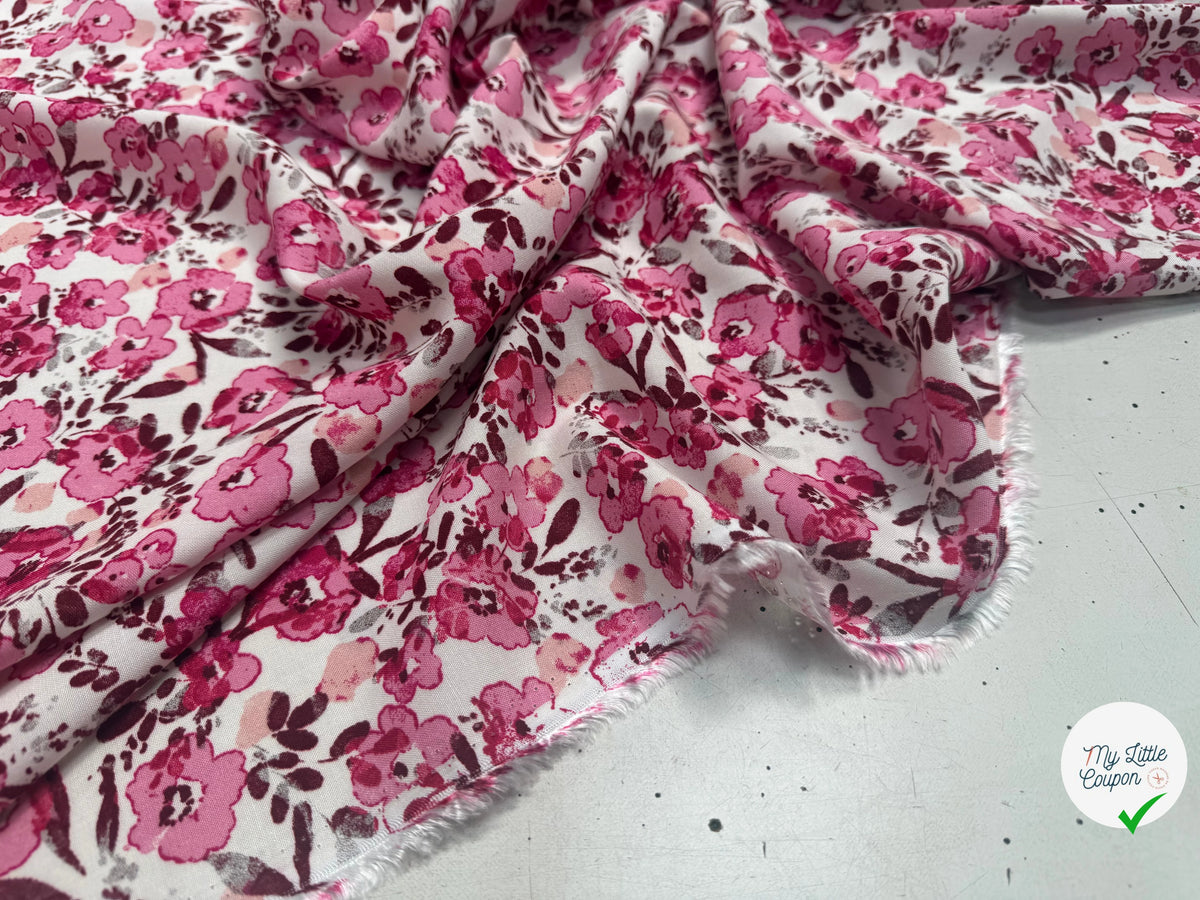 VISCOSE FLEURETTES ROSE 140 CM - My Little Coupon