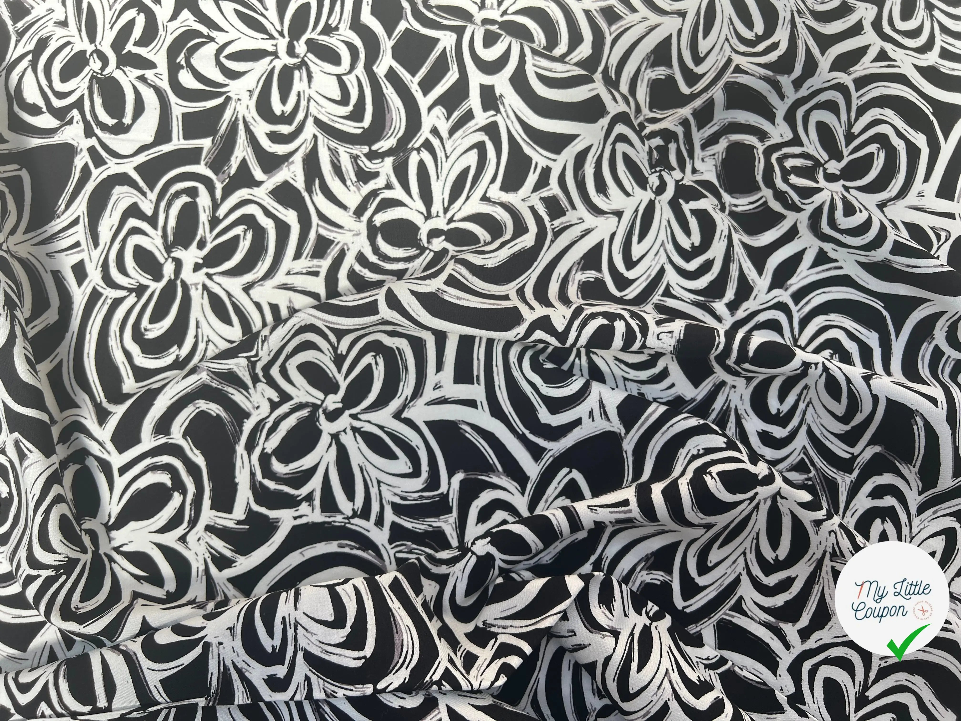 VISCOSE FLEURS NOIR ET BLANC - My Little Coupon