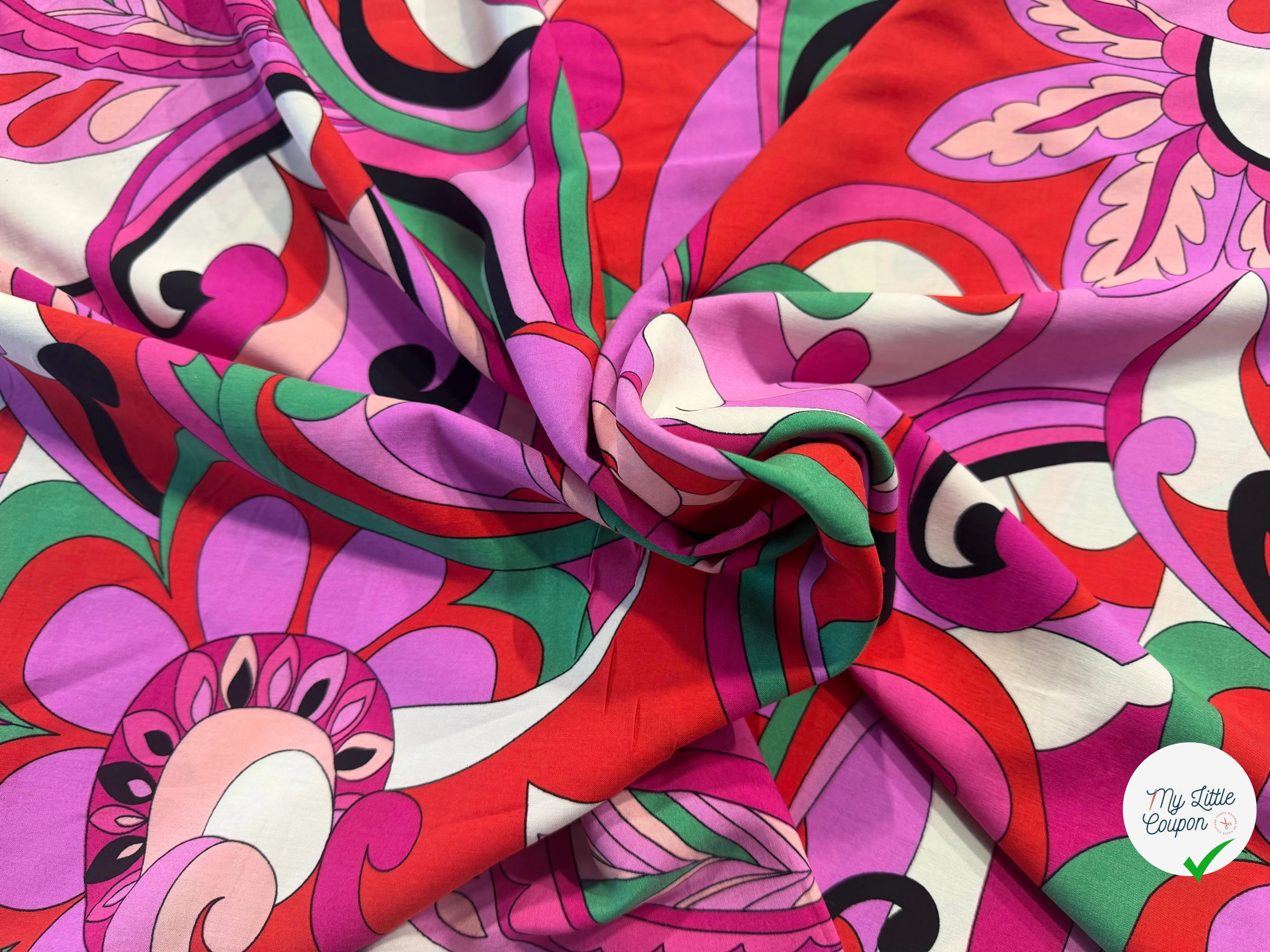VISCOSE FLEURS RÉTRO VERT - My Little Coupon