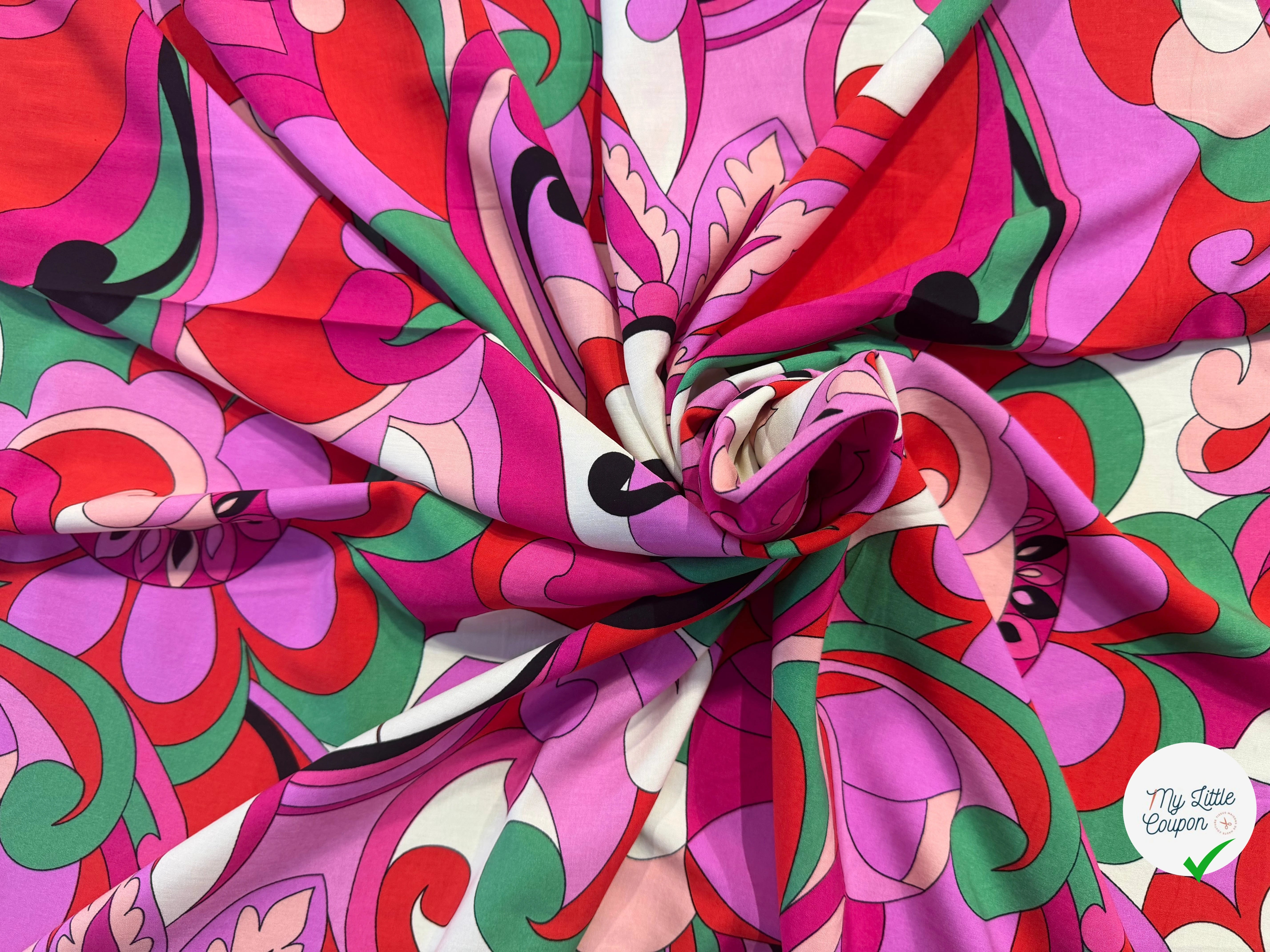 VISCOSE FLEURS RÉTRO VERT - My Little Coupon
