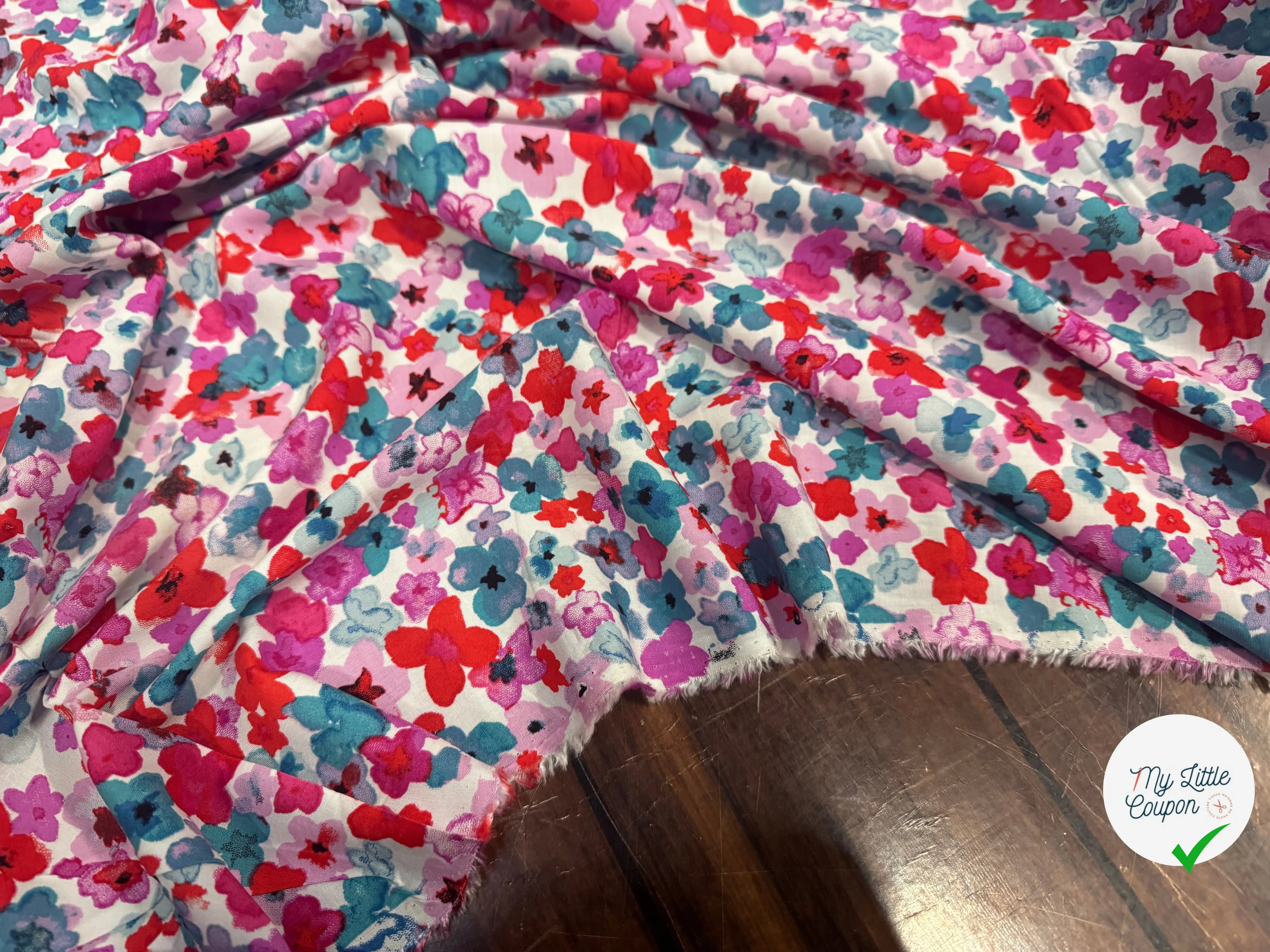 VISCOSE FLEURS ROSE & BLEU - My Little Coupon