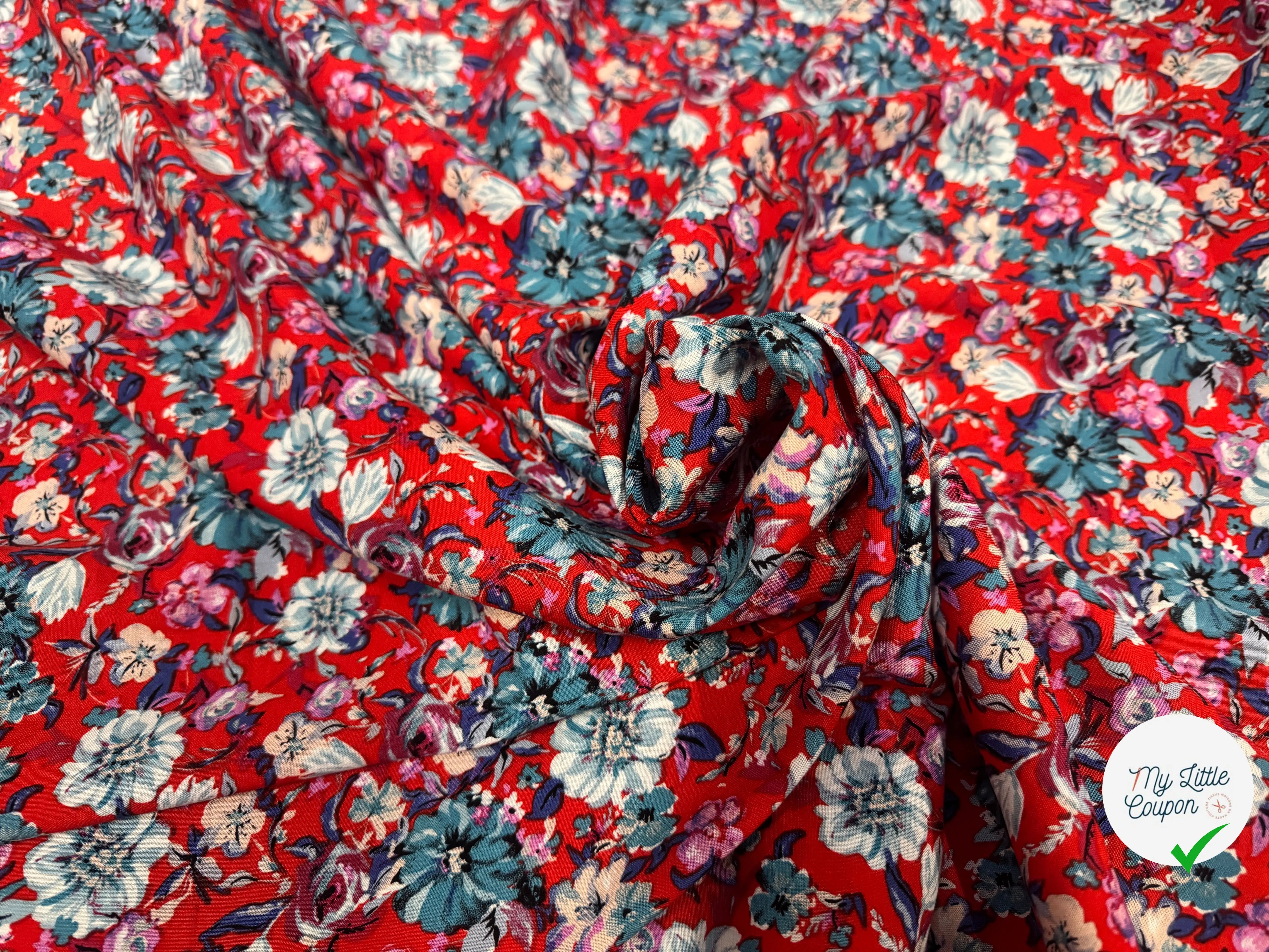 VISCOSE FLEURS ROUGE & BLEU - My Little Coupon