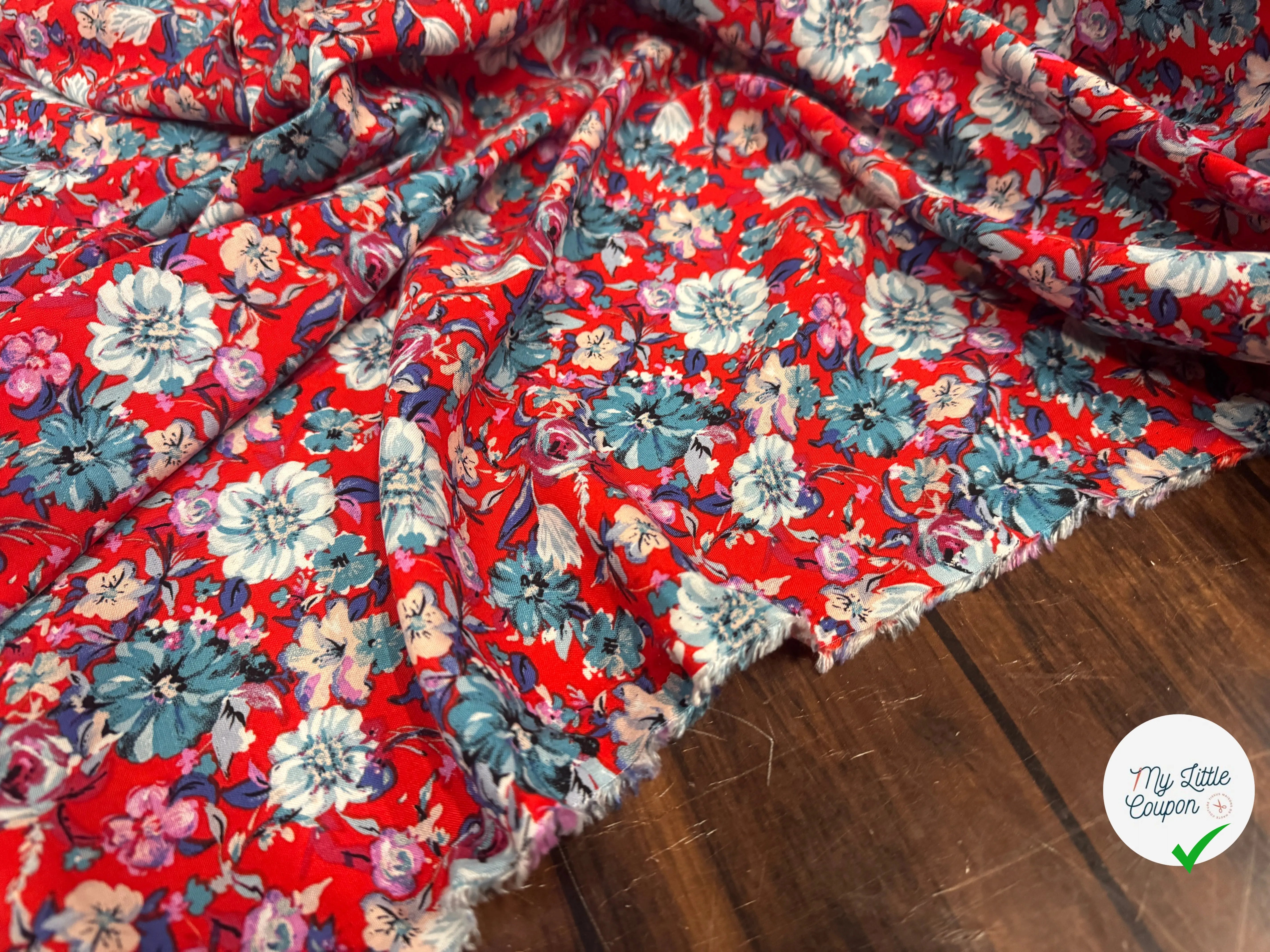 VISCOSE FLEURS ROUGE & BLEU - My Little Coupon
