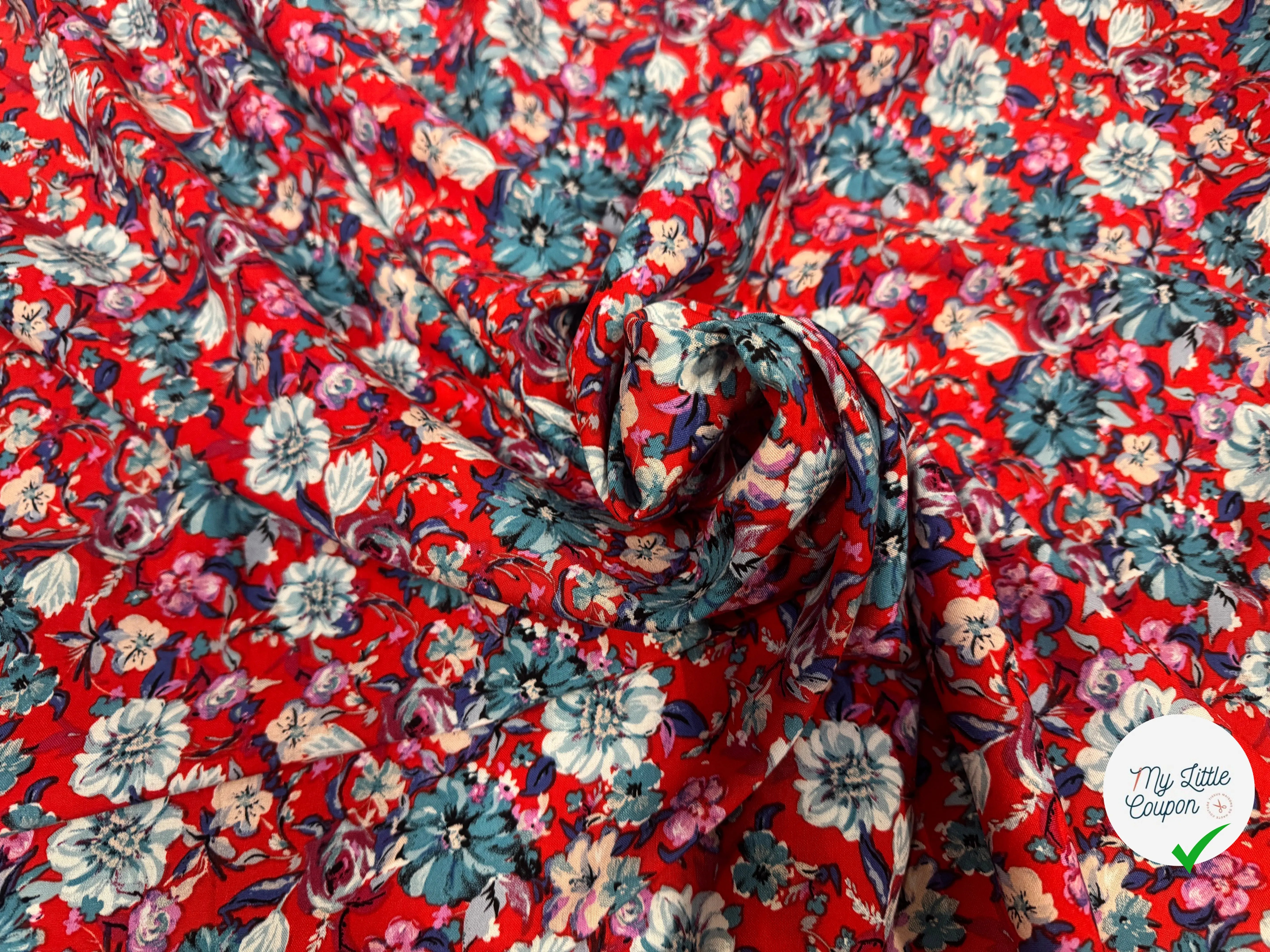 VISCOSE FLEURS ROUGE & BLEU - My Little Coupon