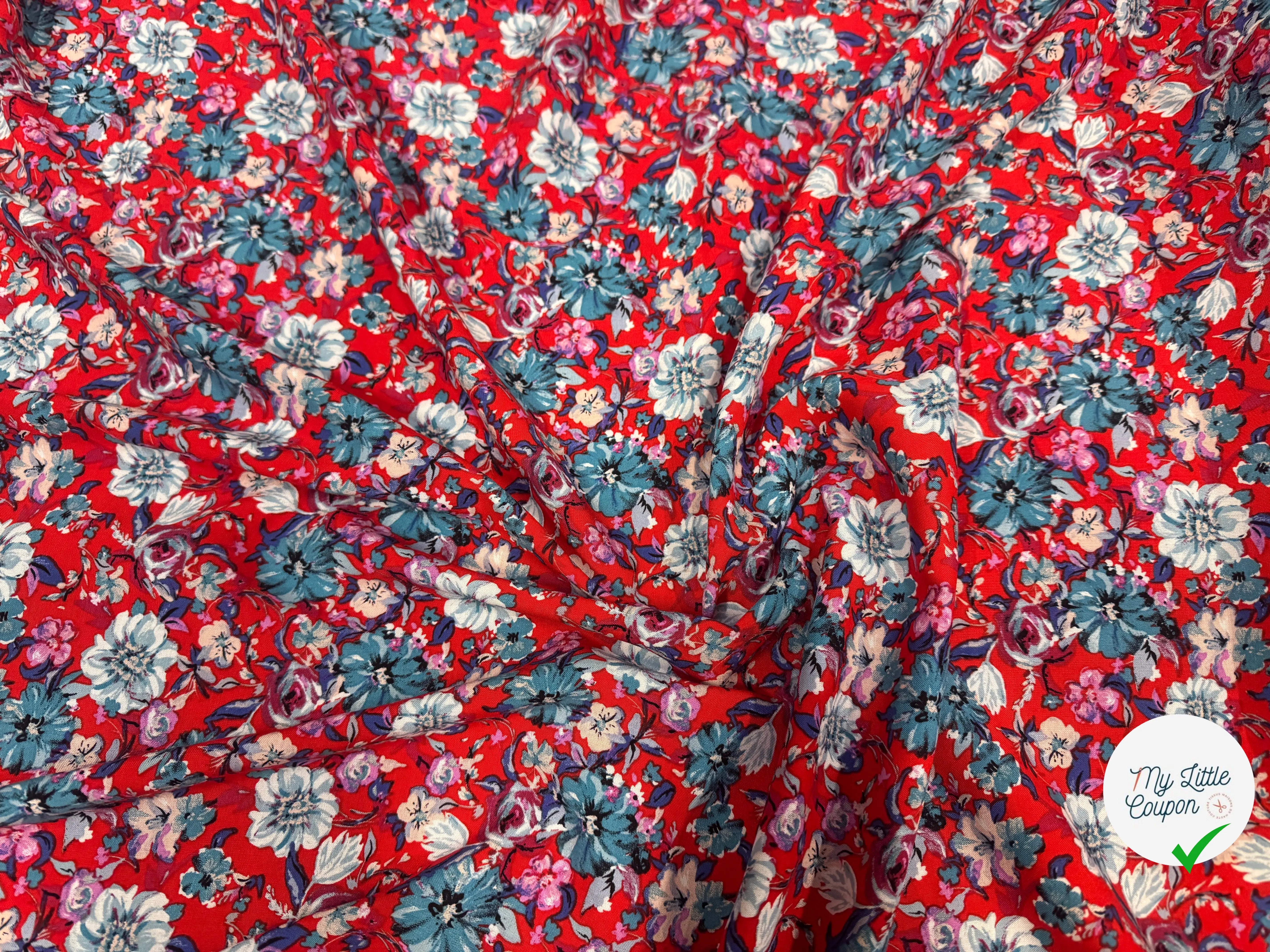 VISCOSE FLEURS ROUGE & BLEU - My Little Coupon