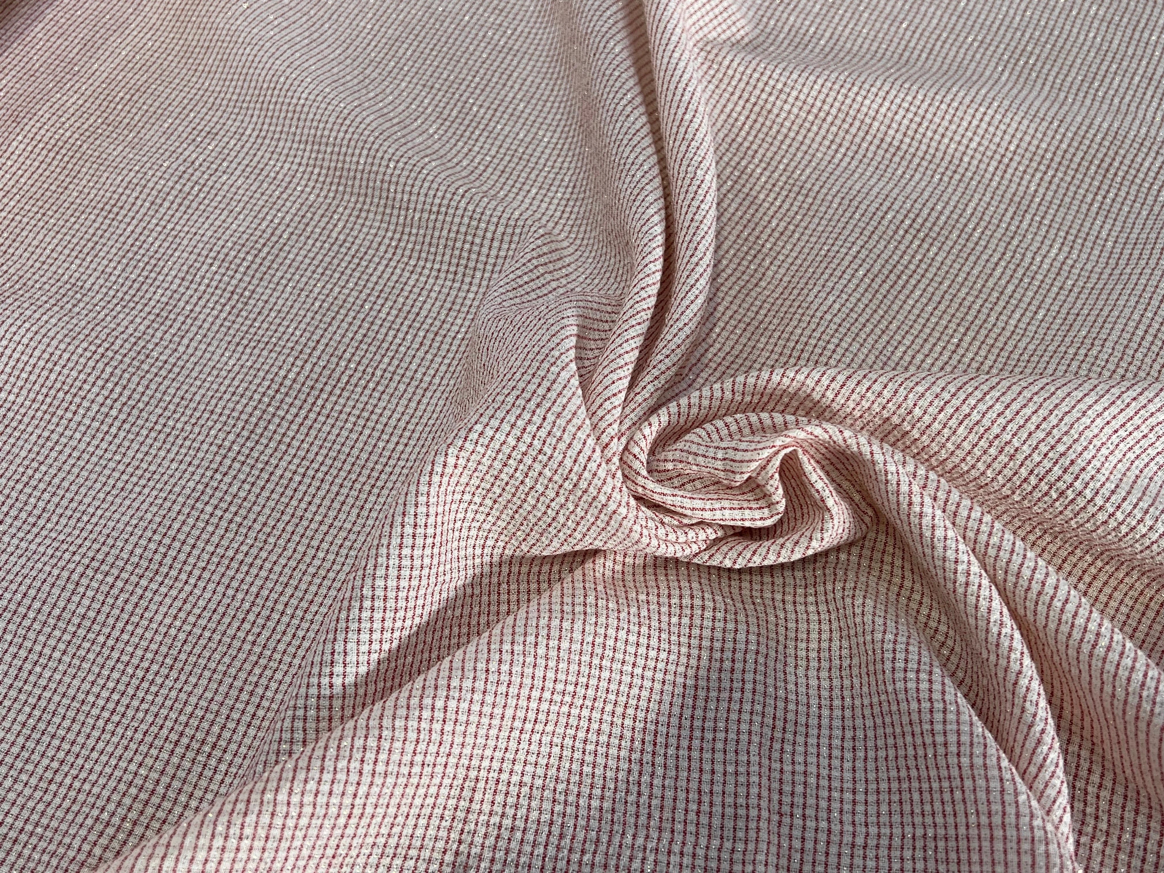 VISCOSE FLUIDE ÉCRU RAYURES FINES ROUGE - My Little Coupon