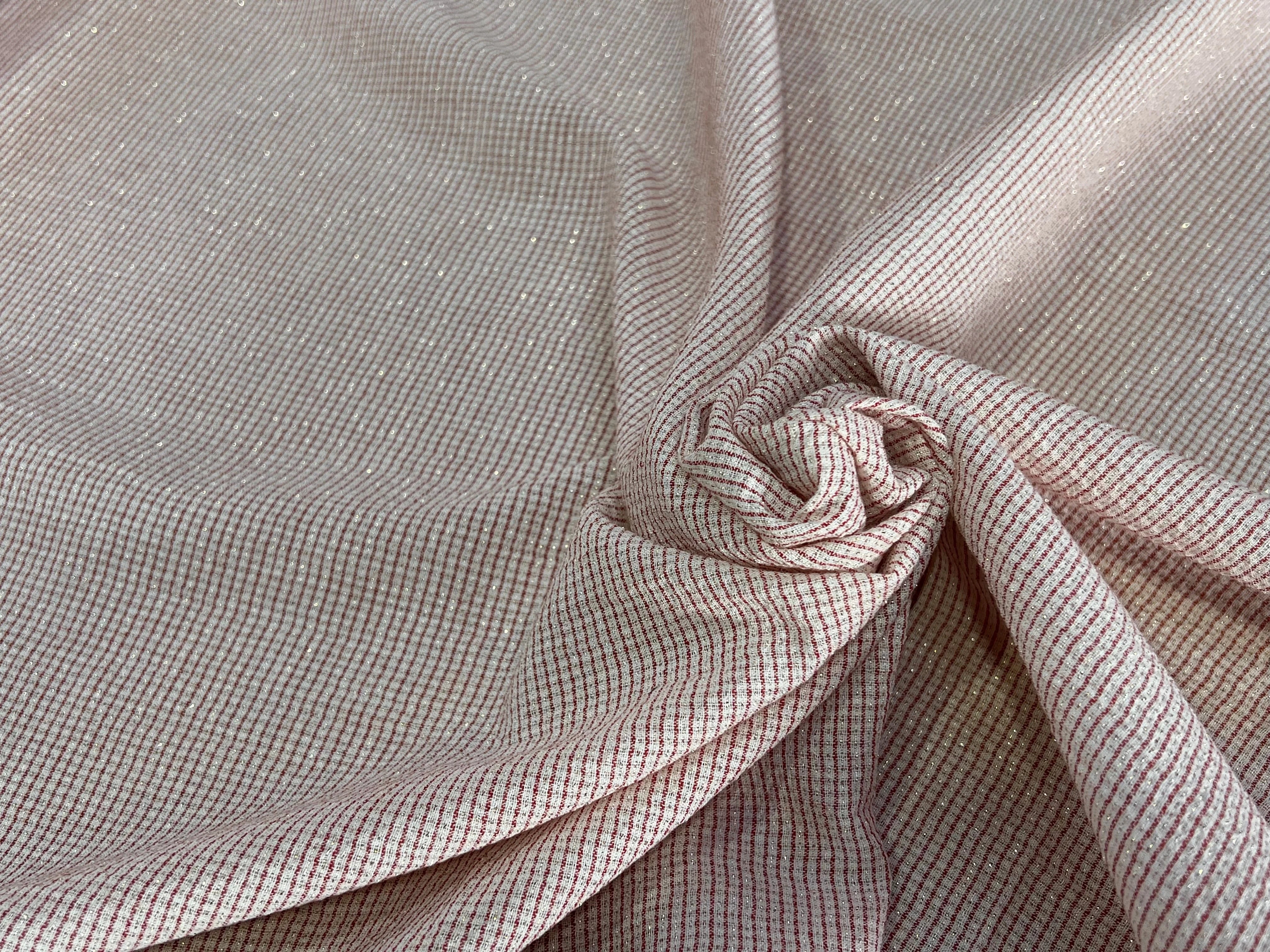 VISCOSE FLUIDE ÉCRU RAYURES FINES ROUGE - My Little Coupon