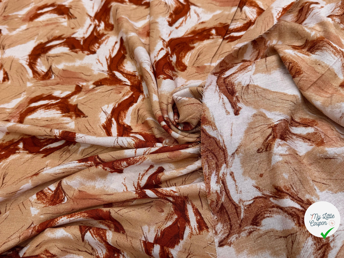 VISCOSE FLUIDE FOND BEIGE IMPRIMÉE TOURBILLON BEIGE ET CHOCO - My Little Coupon