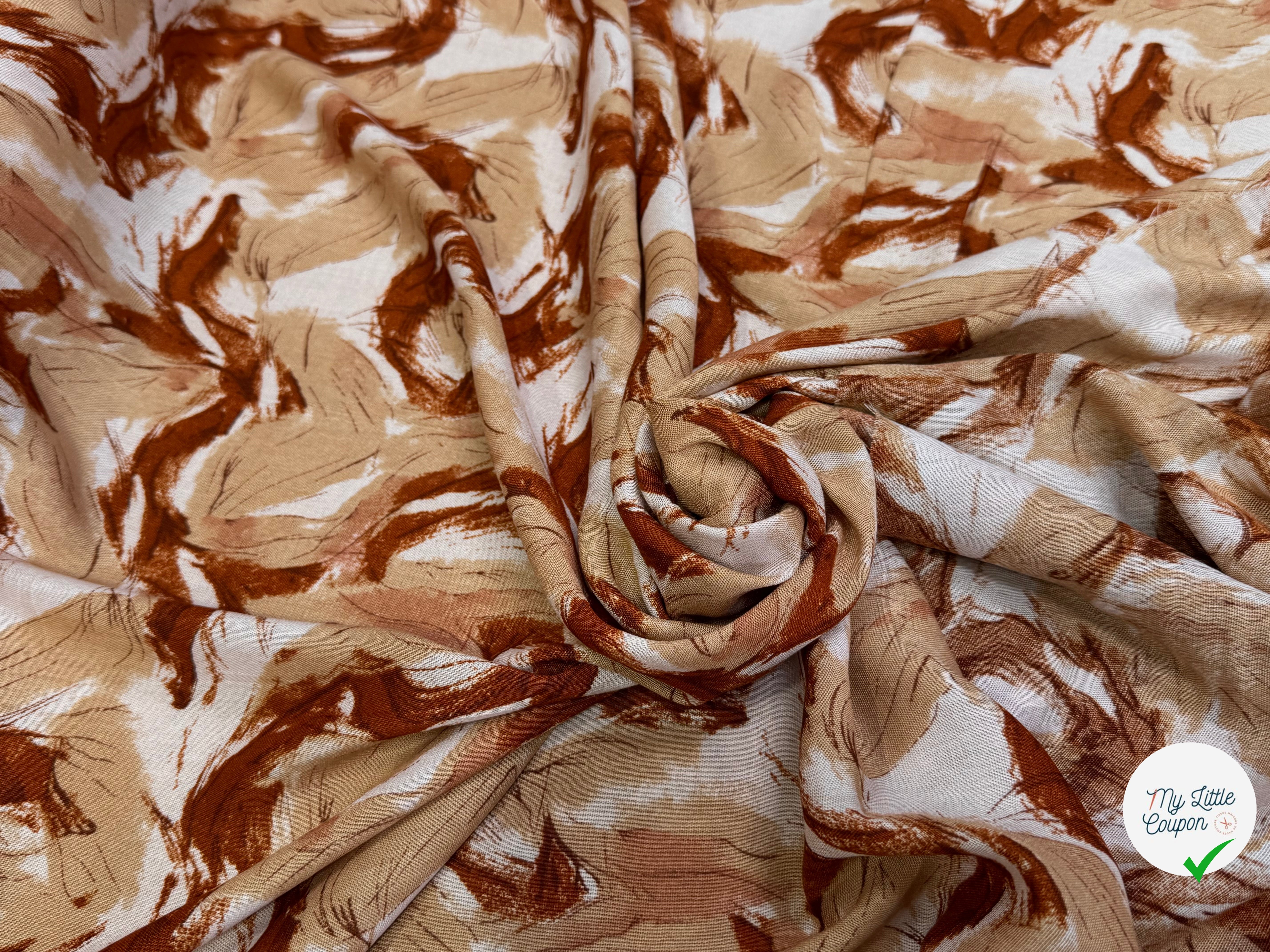 VISCOSE FLUIDE FOND BEIGE IMPRIMÉE TOURBILLON BEIGE ET CHOCO - My Little Coupon