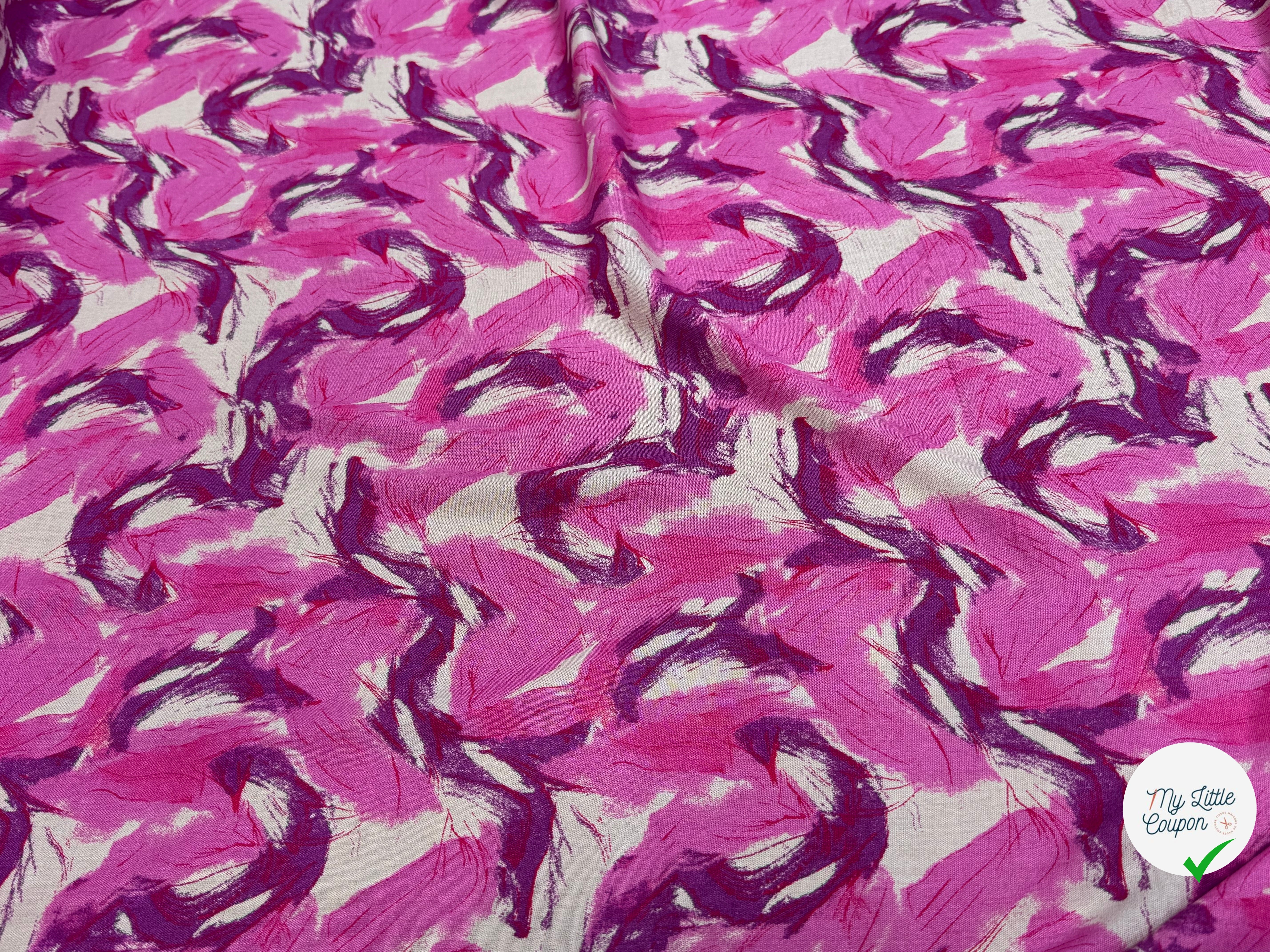 VISCOSE FLUIDE FOND BEIGE IMPRIMÉE TOURBILLON ROSE VIOLET - My Little Coupon