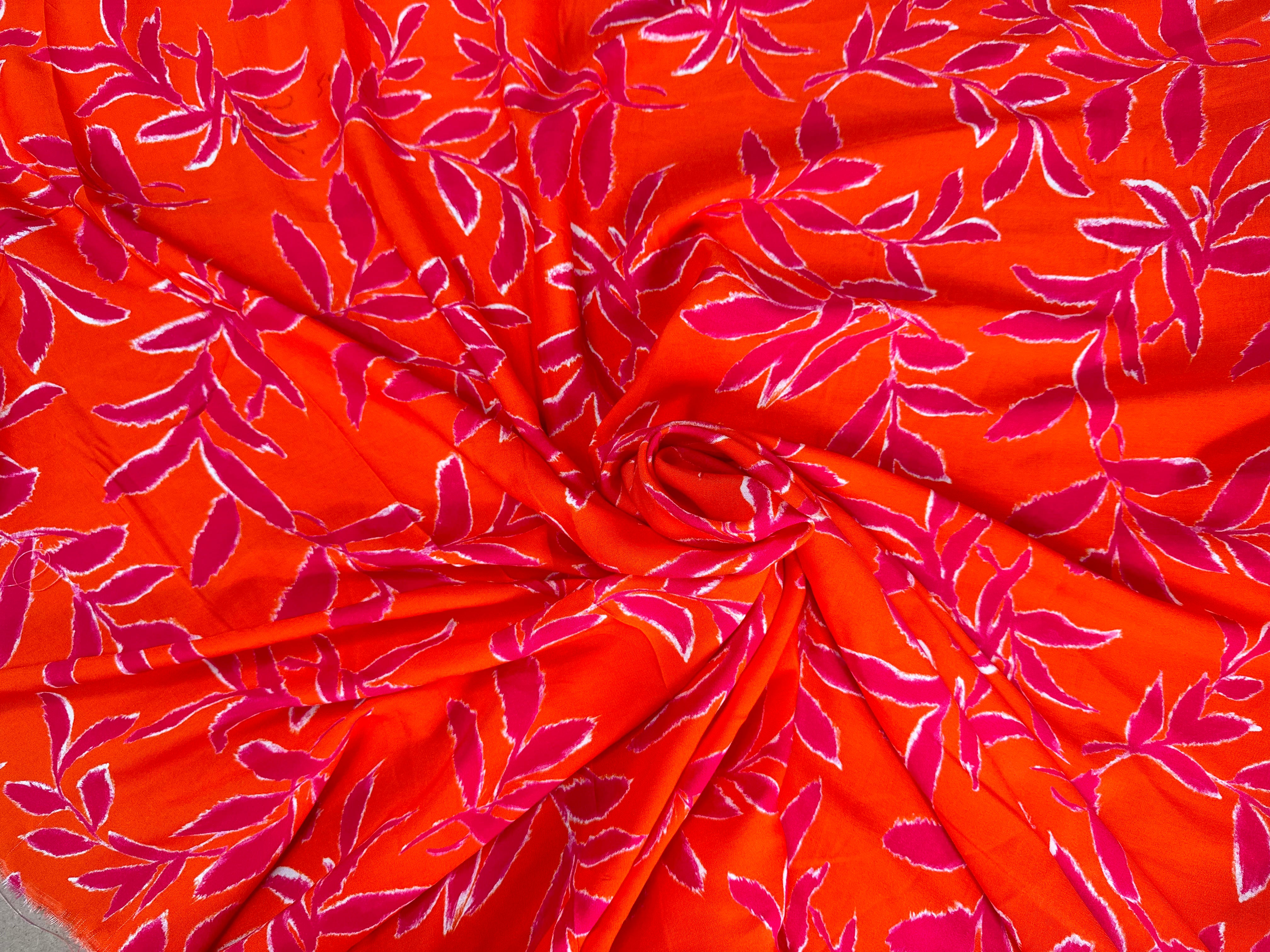 VISCOSE FLUIDE ORANGE & ROSE FEUILLAGES - My Little Coupon