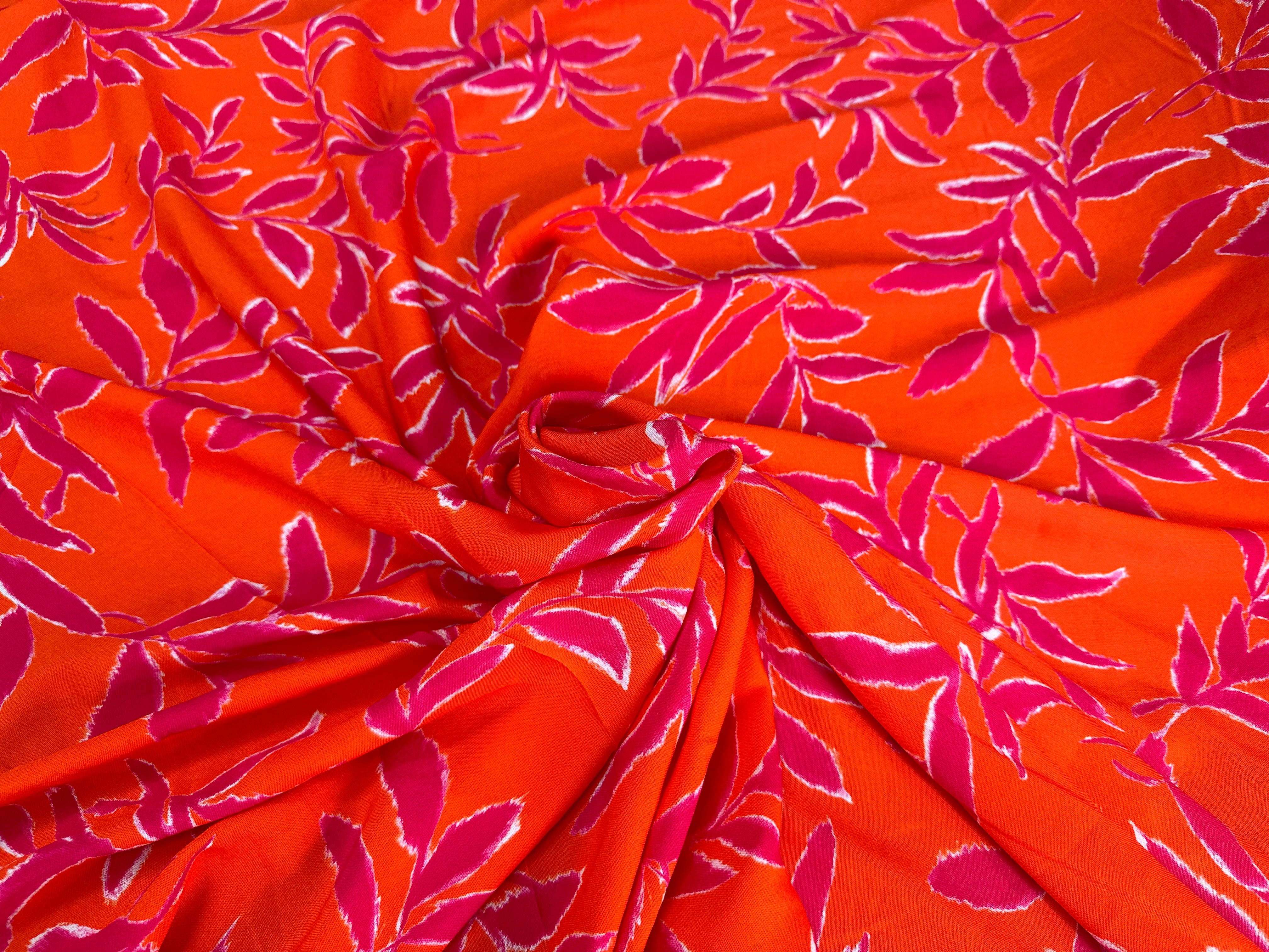 VISCOSE FLUIDE ORANGE & ROSE FEUILLAGES - My Little Coupon