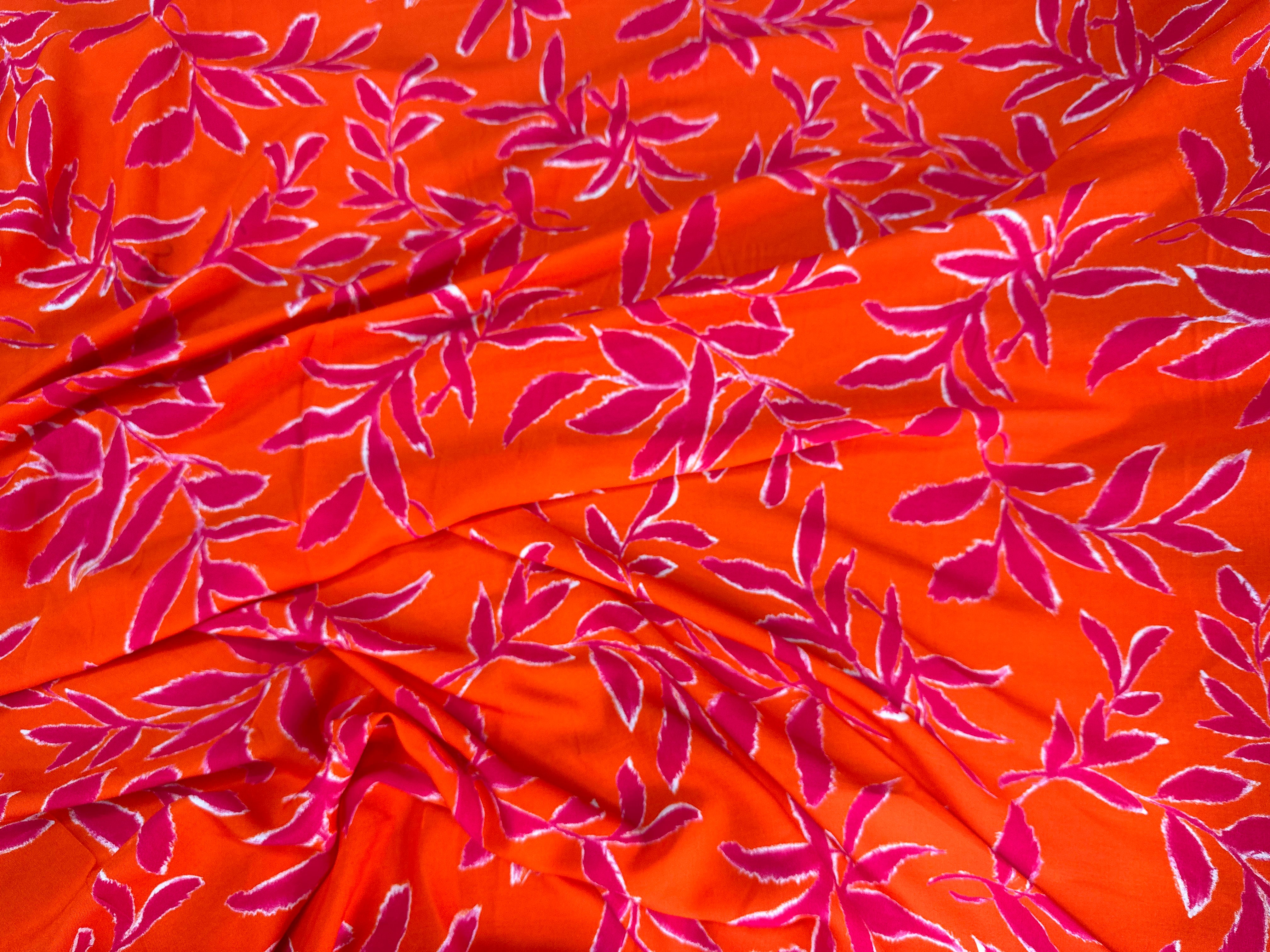 VISCOSE FLUIDE ORANGE & ROSE FEUILLAGES - My Little Coupon