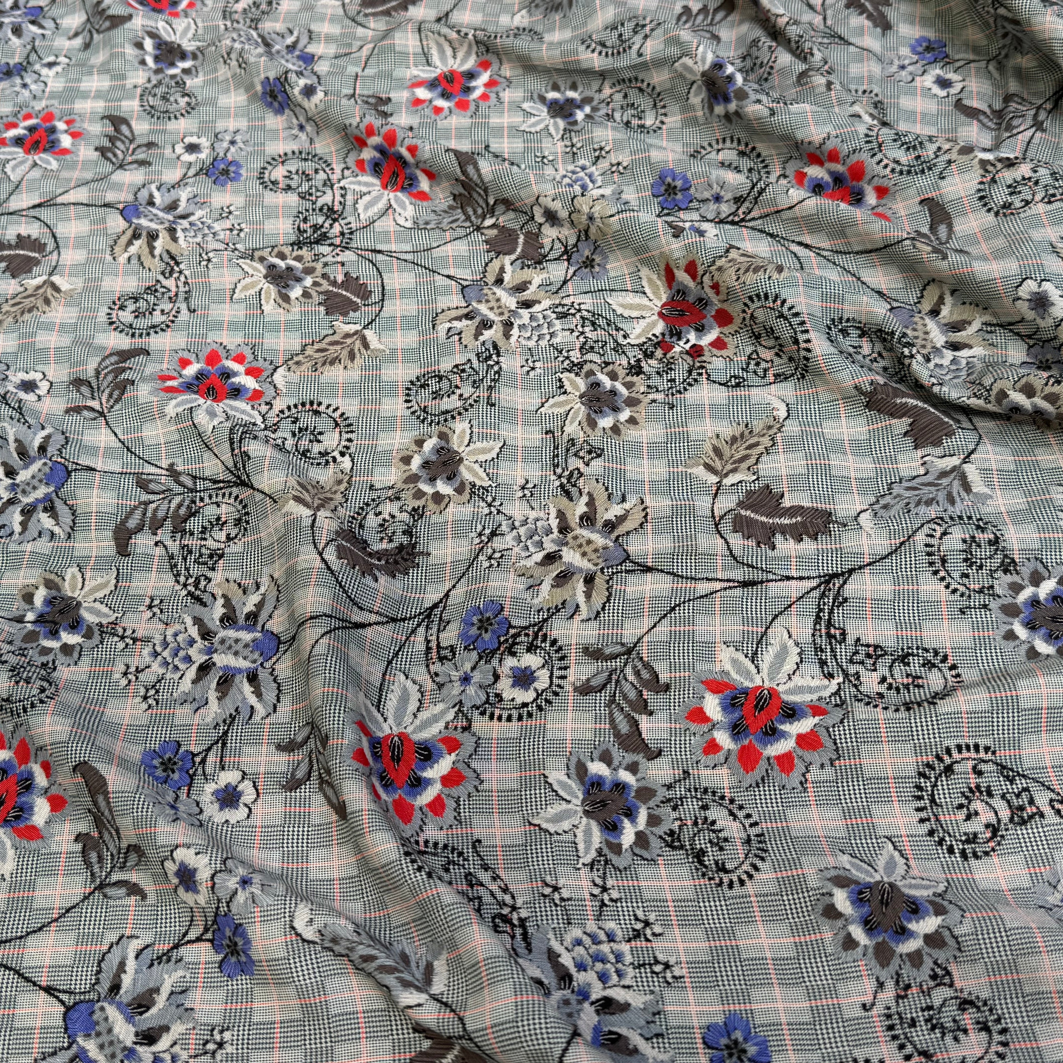 VISCOSE FLUIDE PRINCE DE GALLES IMPRIMÉ JOLIES FLEURS - My Little Coupon
