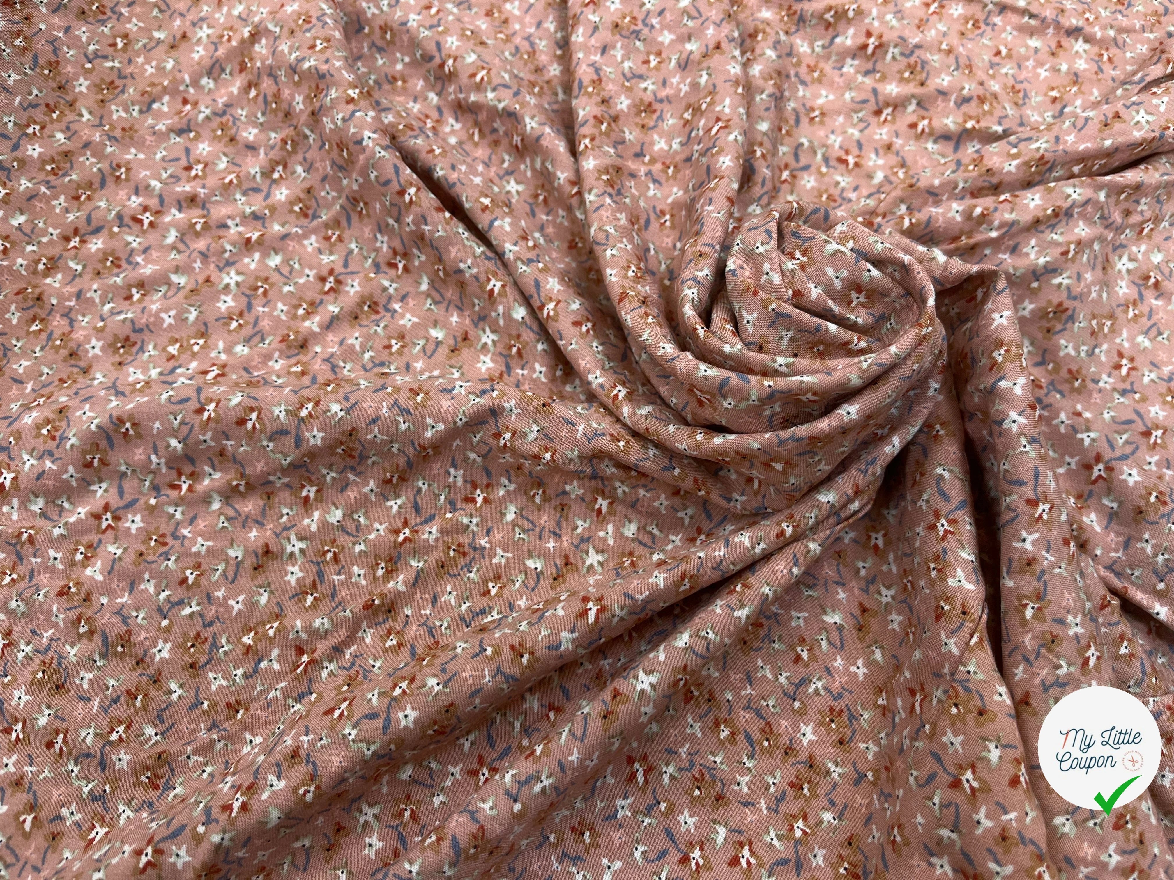 VISCOSE FLUIDE ROSE DELAVÉ AVEC PETITS MOTIFS FLORAUX - My Little Coupon