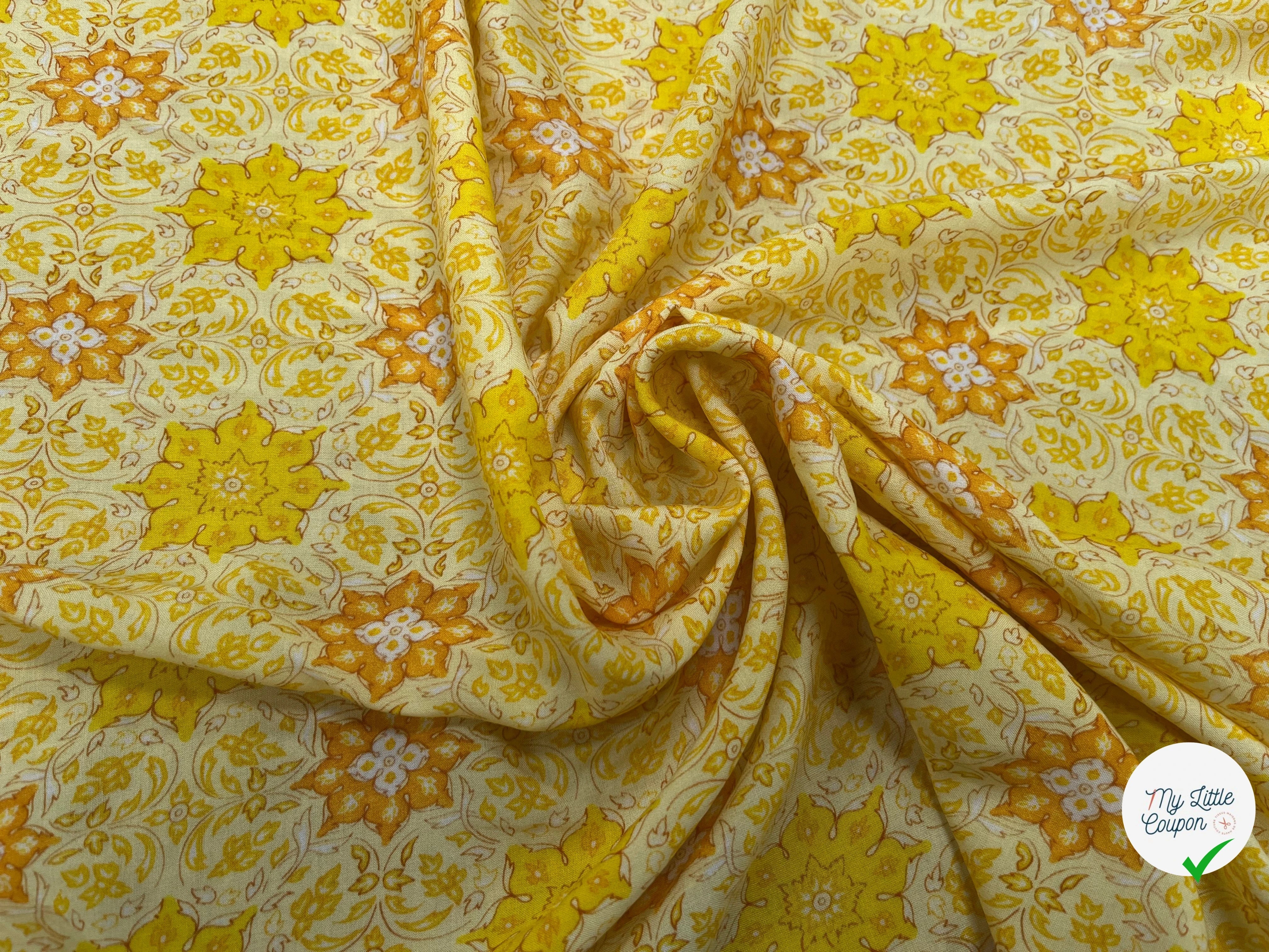 VISCOSE FOND JAUNE MOTIF FLEURS - My Little Coupon