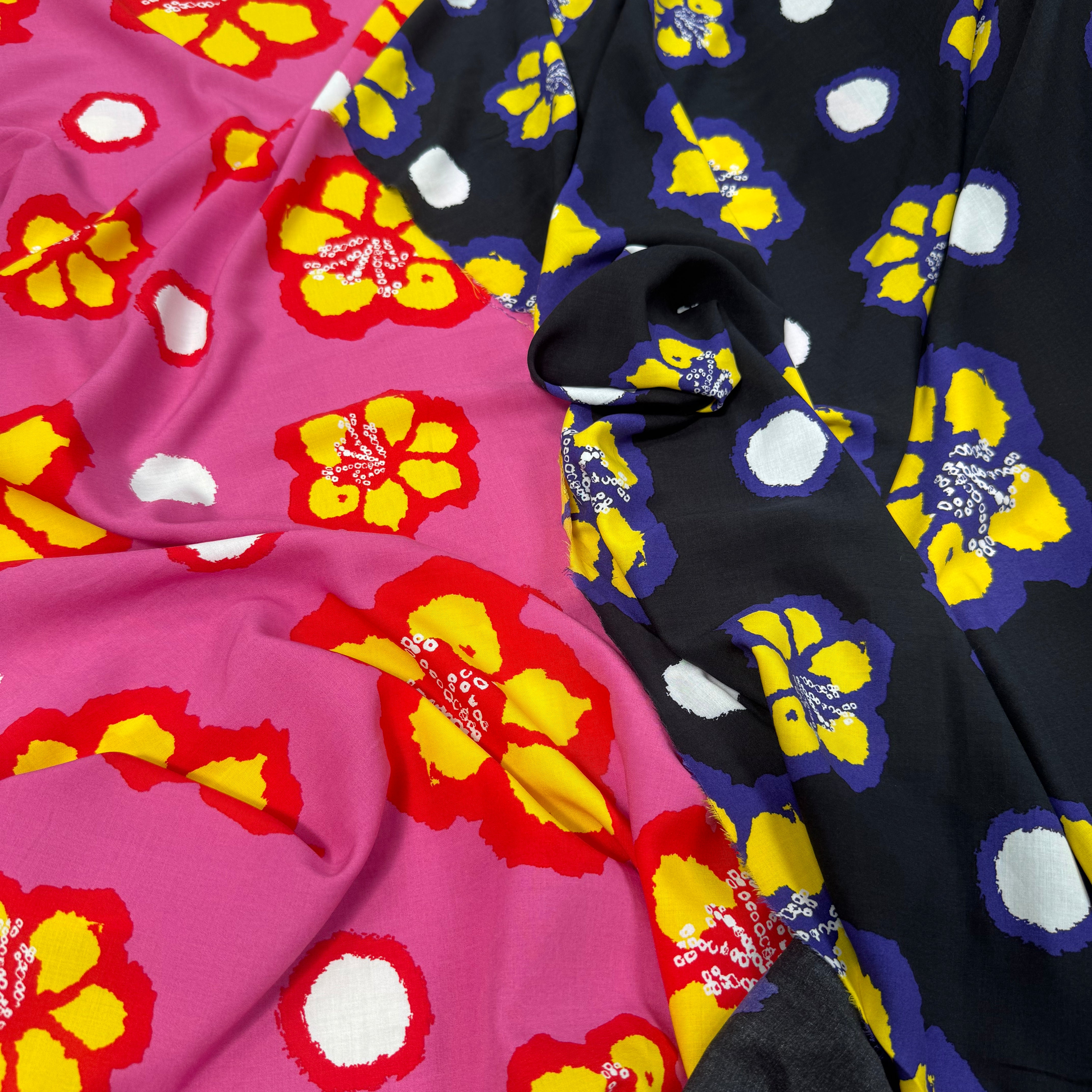 VISCOSE FOND ROSE FLEURS JAUNE - My Little Coupon